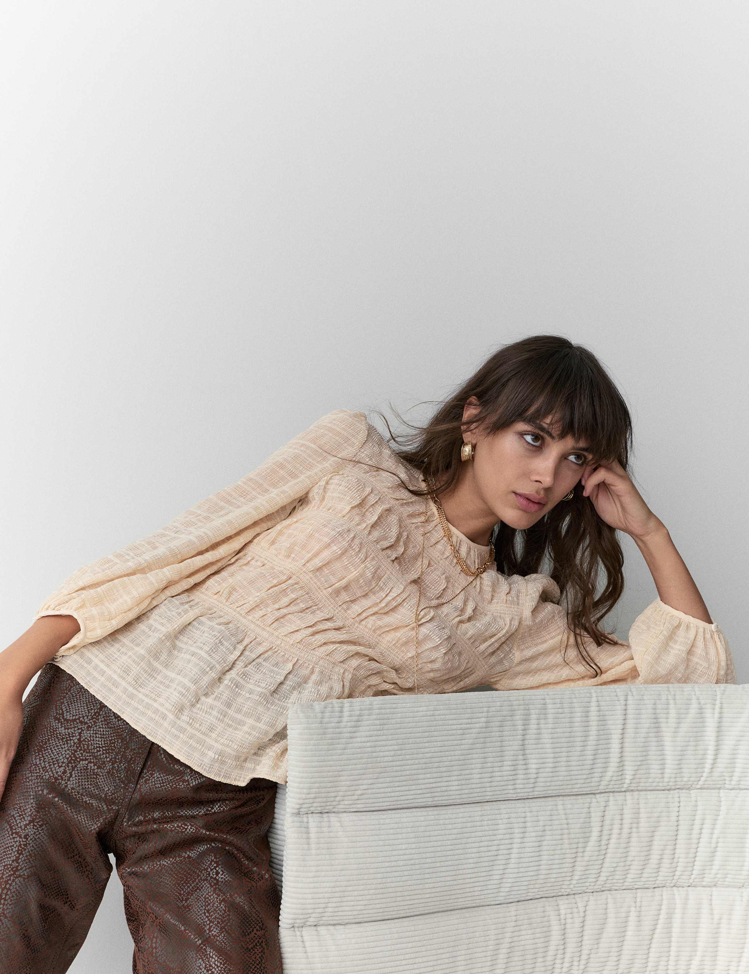 Crinkle Metallic Shirred Blouse 3 of 5