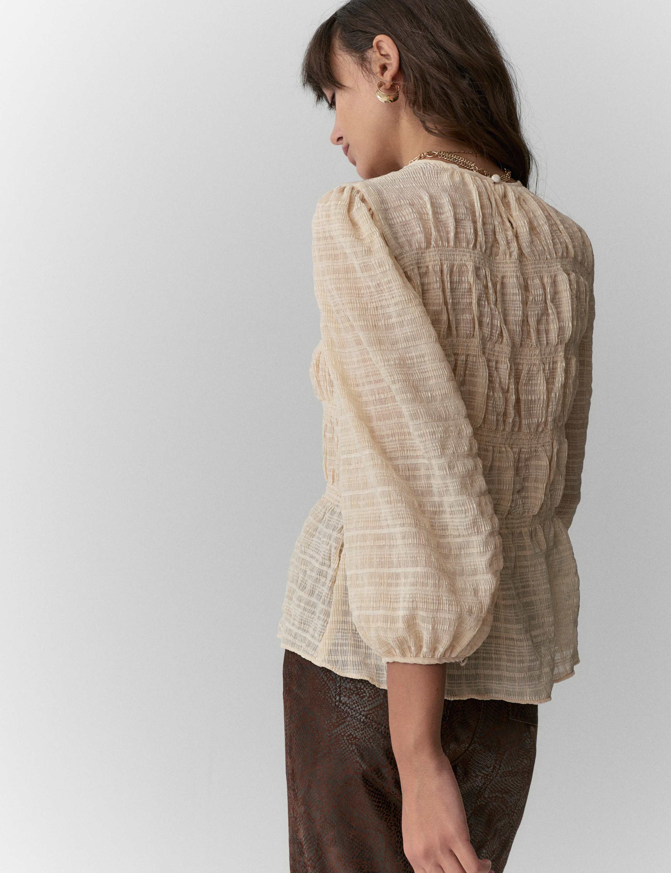 Crinkle Metallic Shirred Blouse 4 of 5