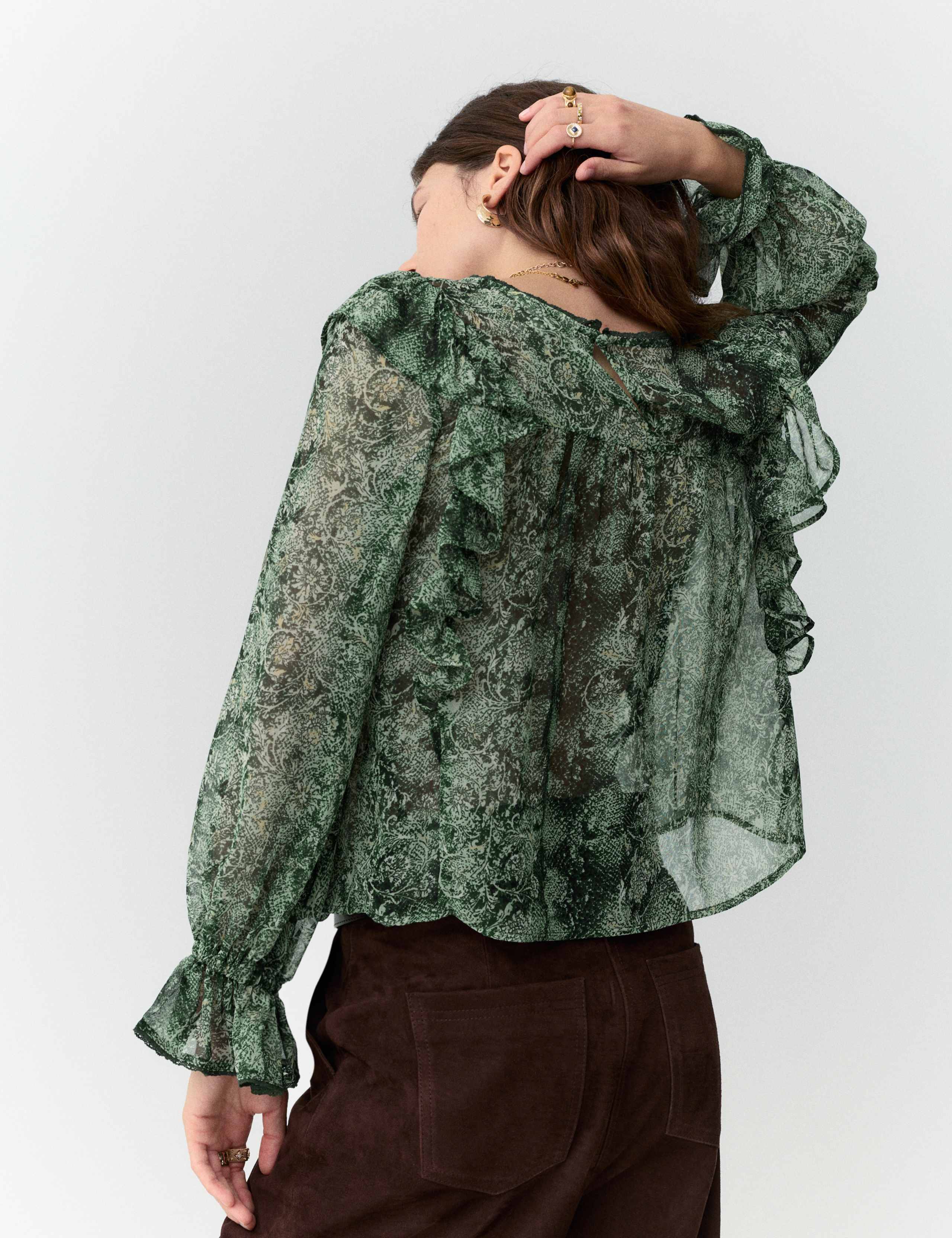 Sheer Printed Ruffle Blouse 4 of 4