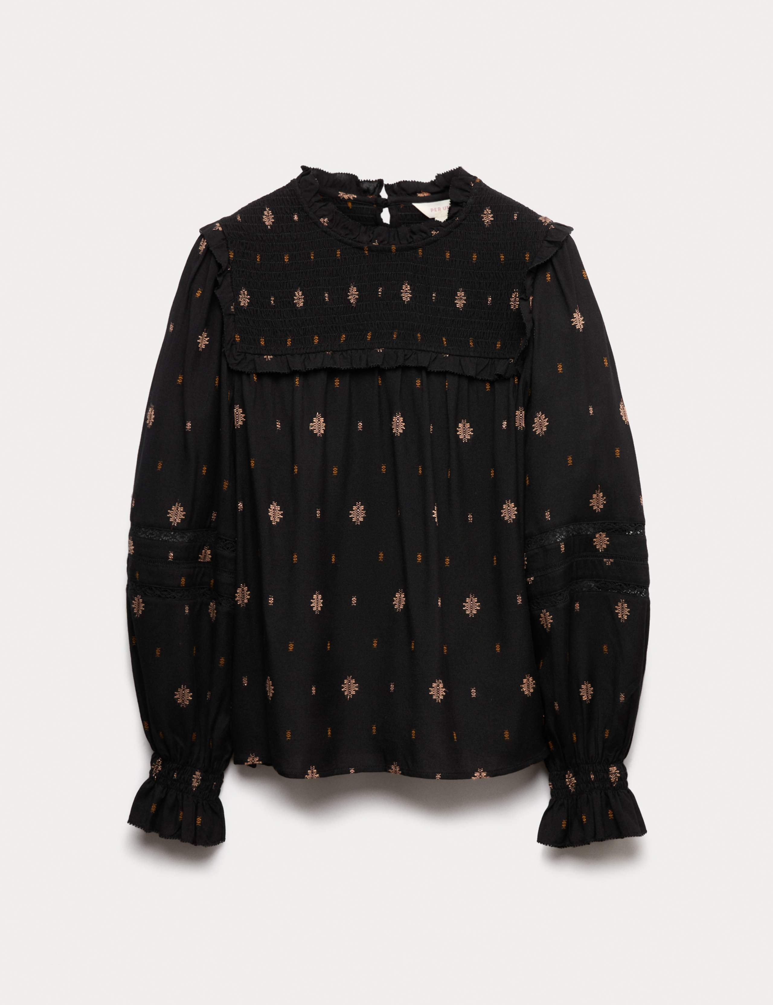 Jacquard Metallic Shirred Yoke Blouse 2 of 5