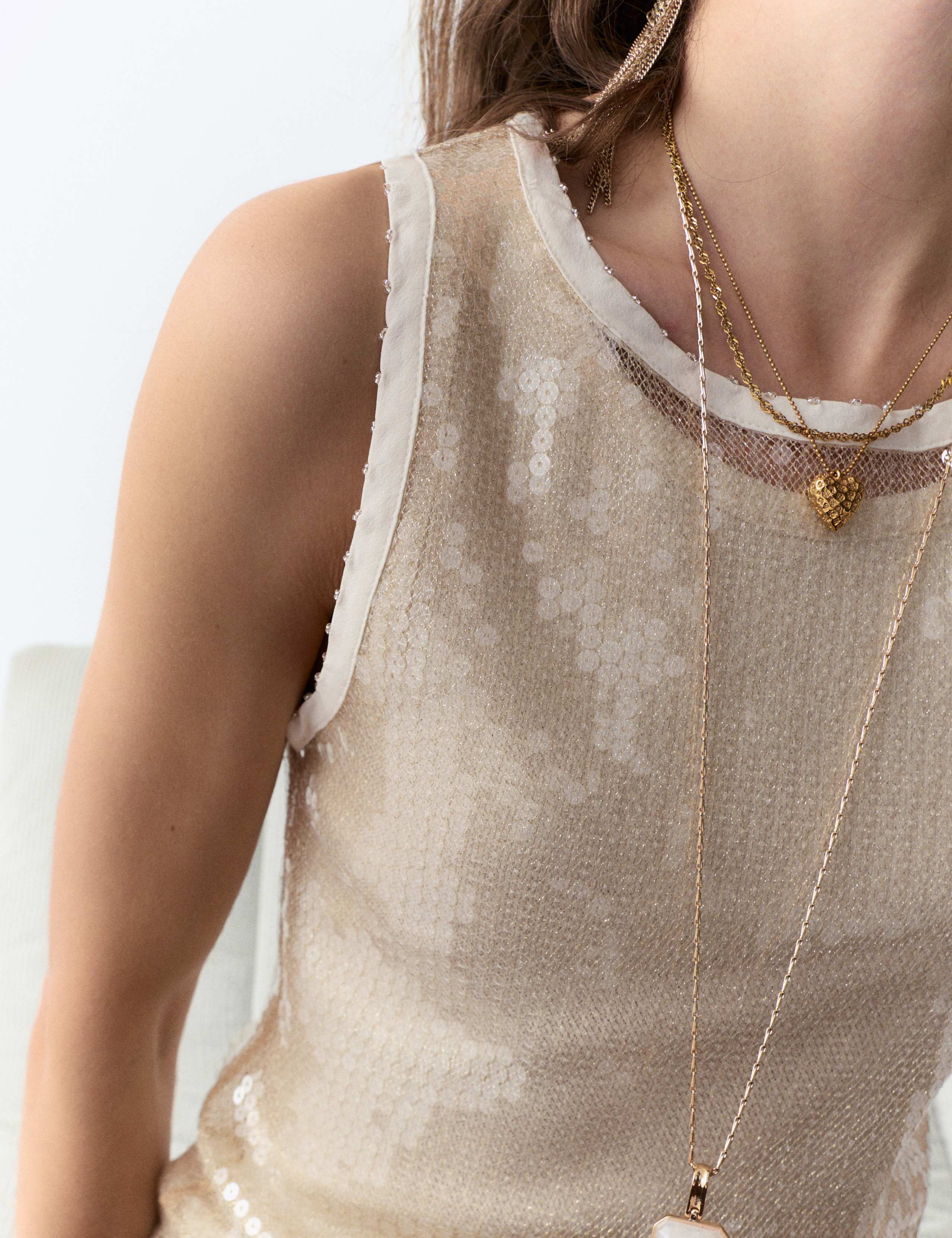 Sheer Sequin Embellished Fitted Vest with Rib Top 4 of 6