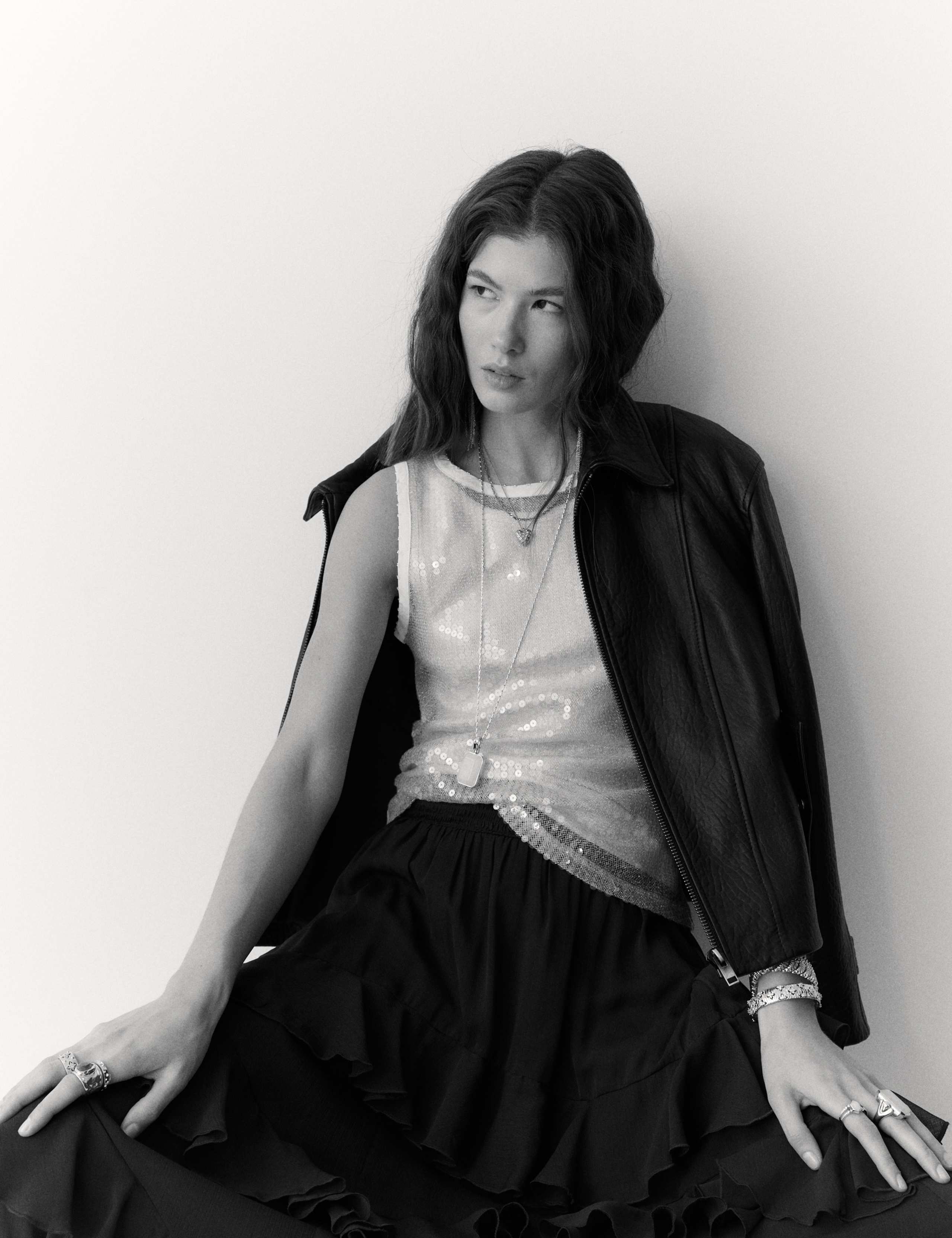 Sheer Sequin Embellished Fitted Vest with Rib Top 6 of 6