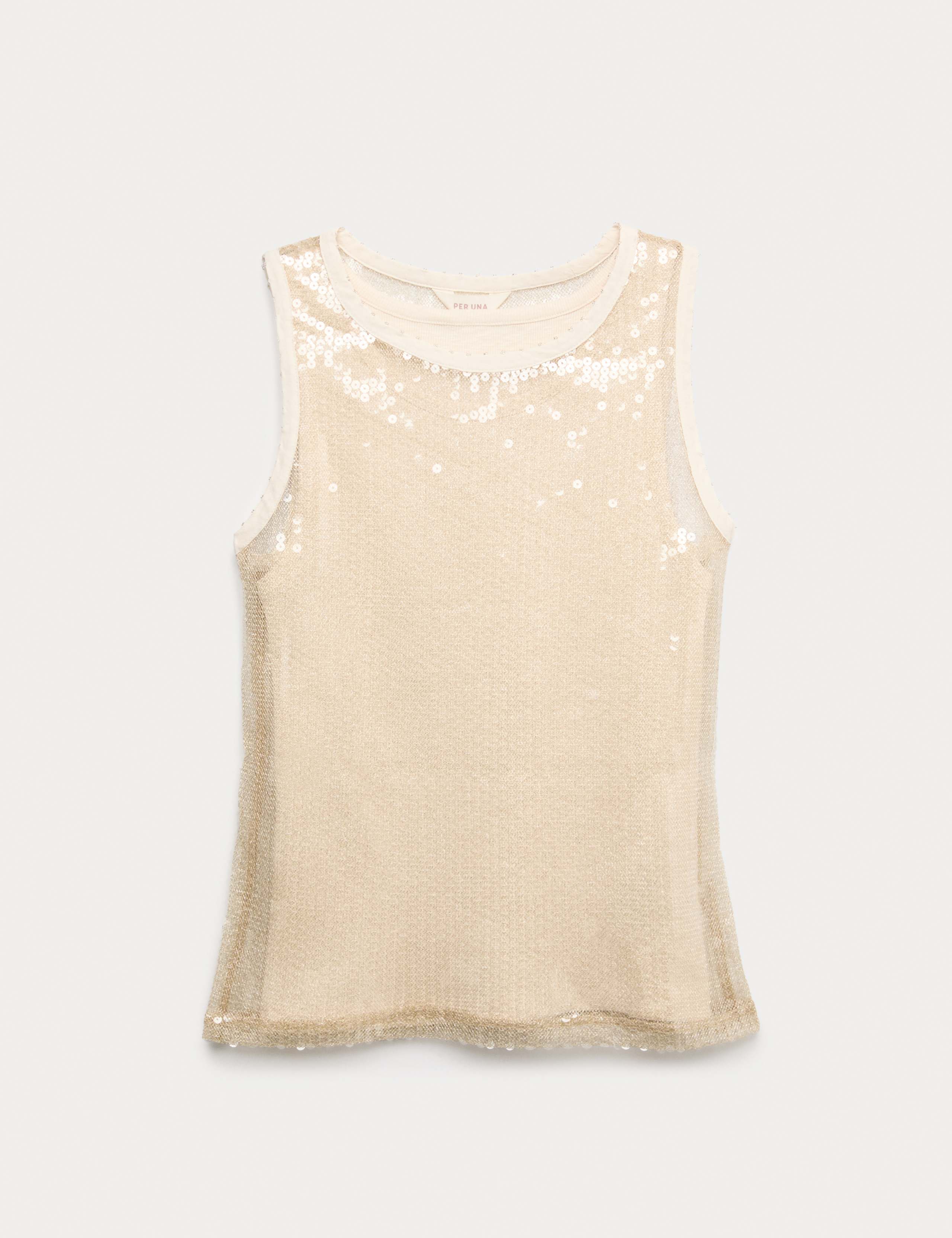 Sheer Sequin Embellished Fitted Vest with Rib Top 1 of 1