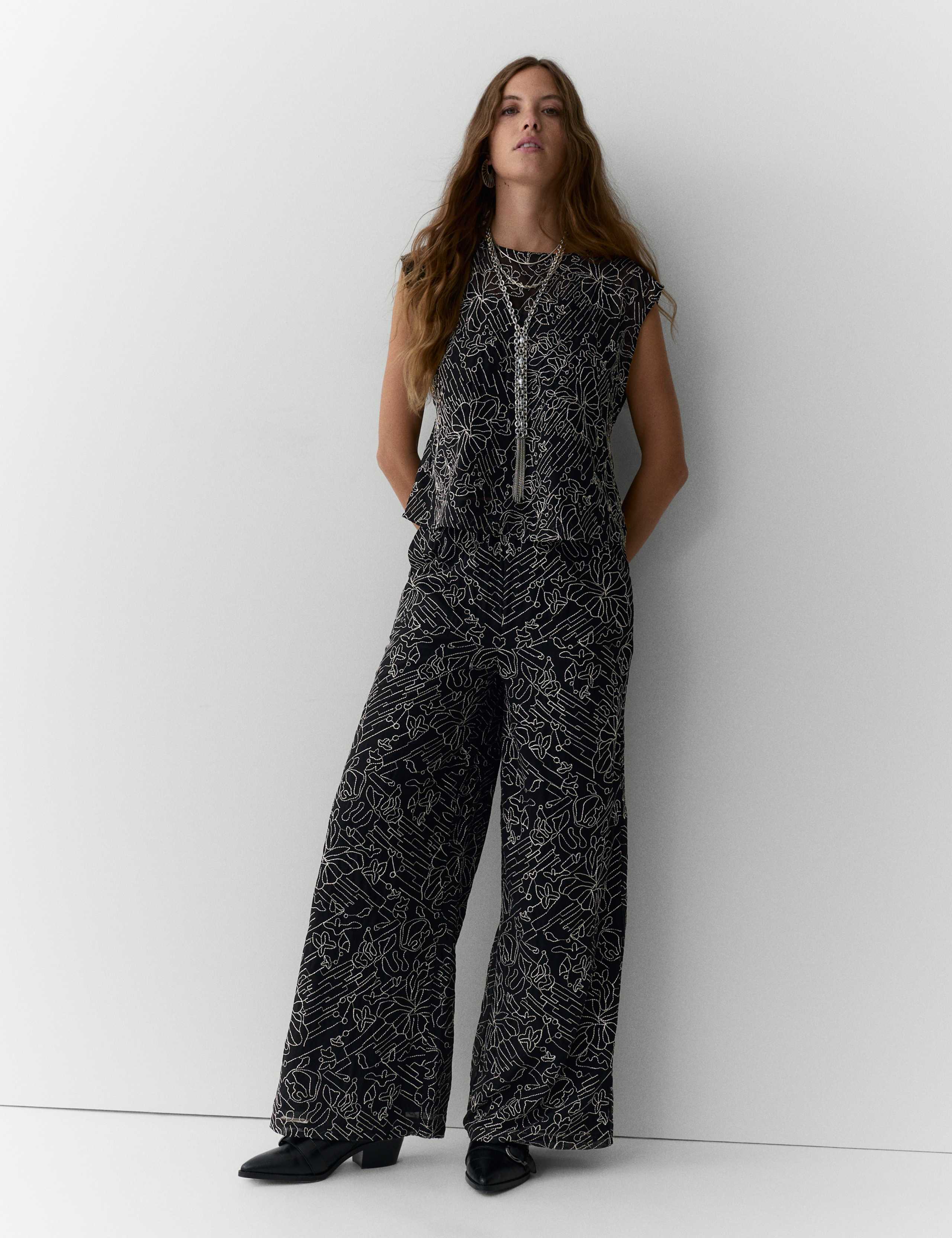 Embroidered Metallic Sleeveless Top 1 of 5