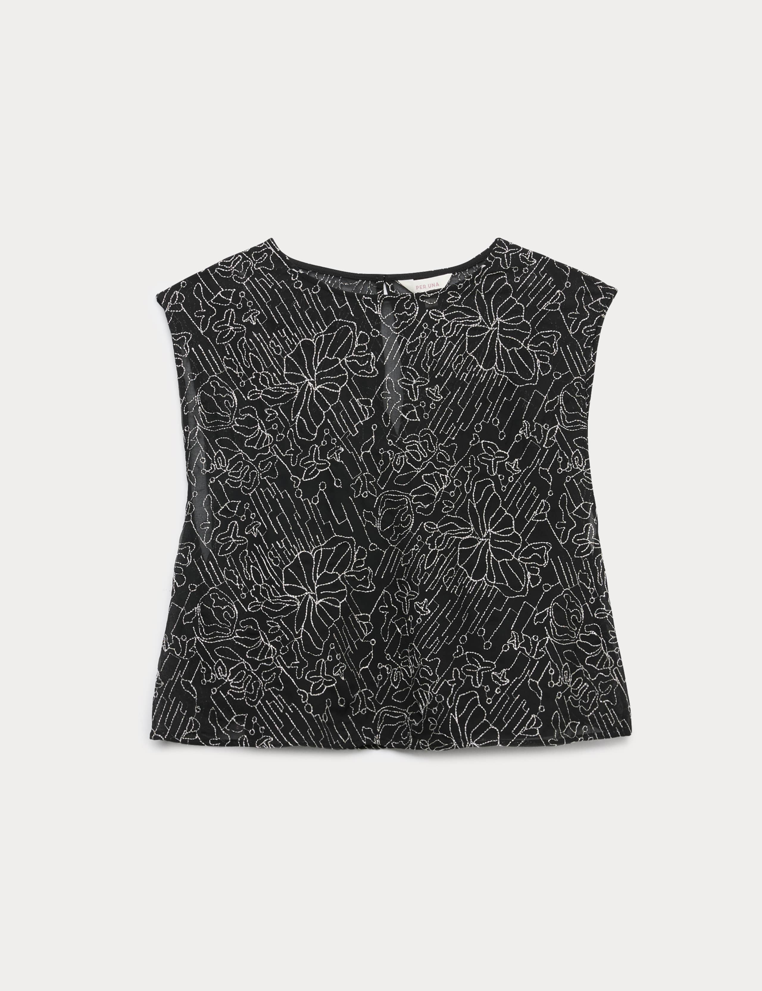 Embroidered Metallic Sleeveless Top 2 of 5