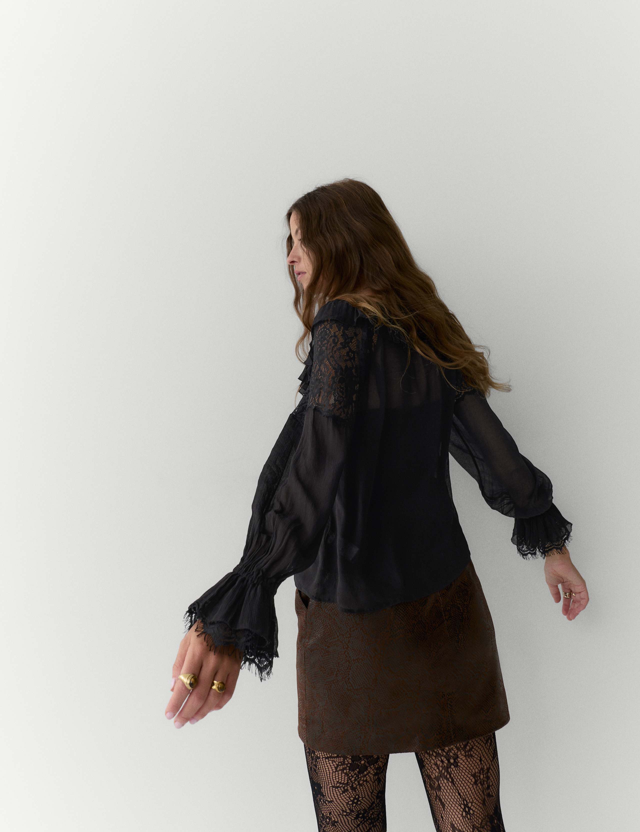 Lace Detail V-Neck Ruffle Blouse 4 of 5
