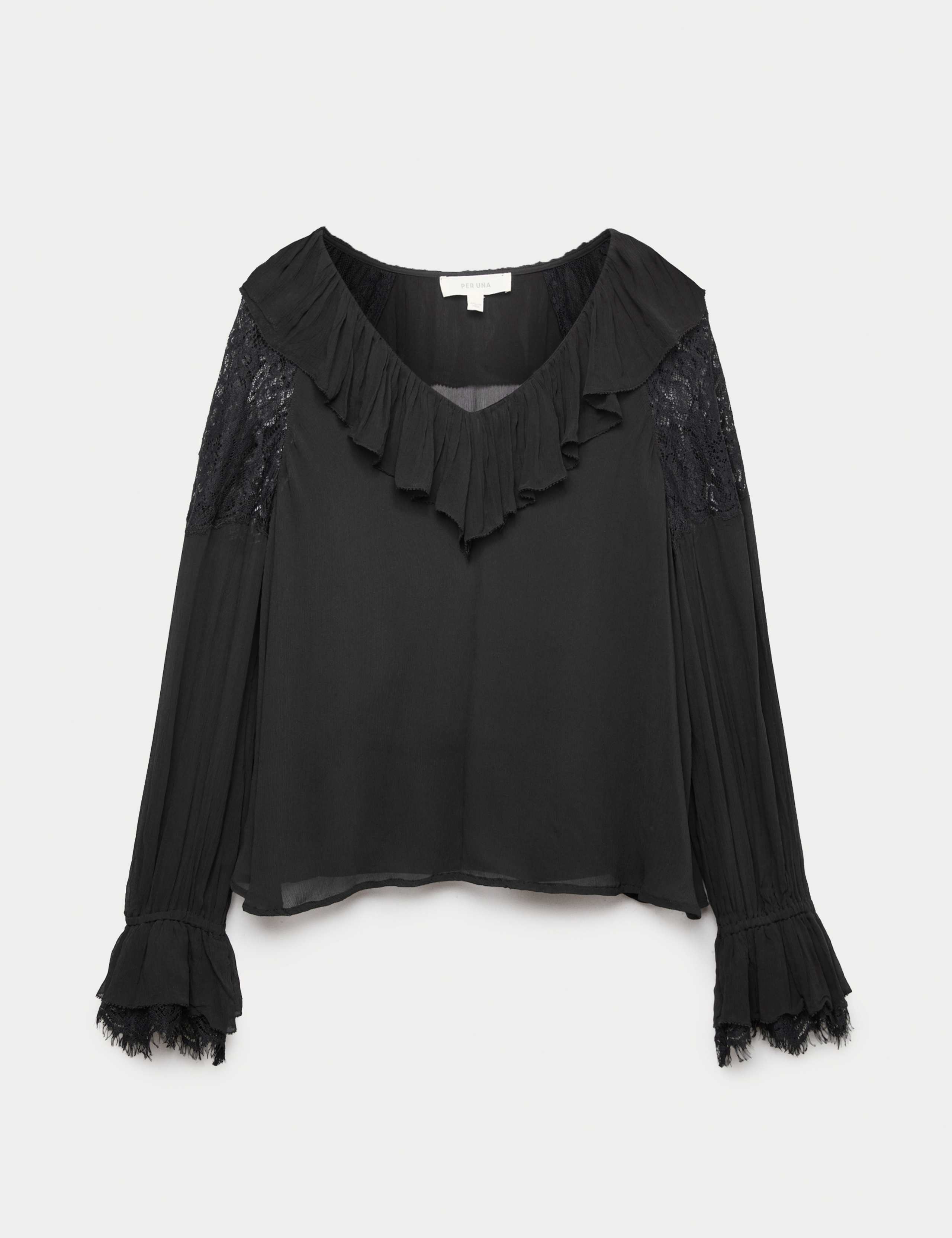 Lace Detail V-Neck Ruffle Blouse 2 of 5