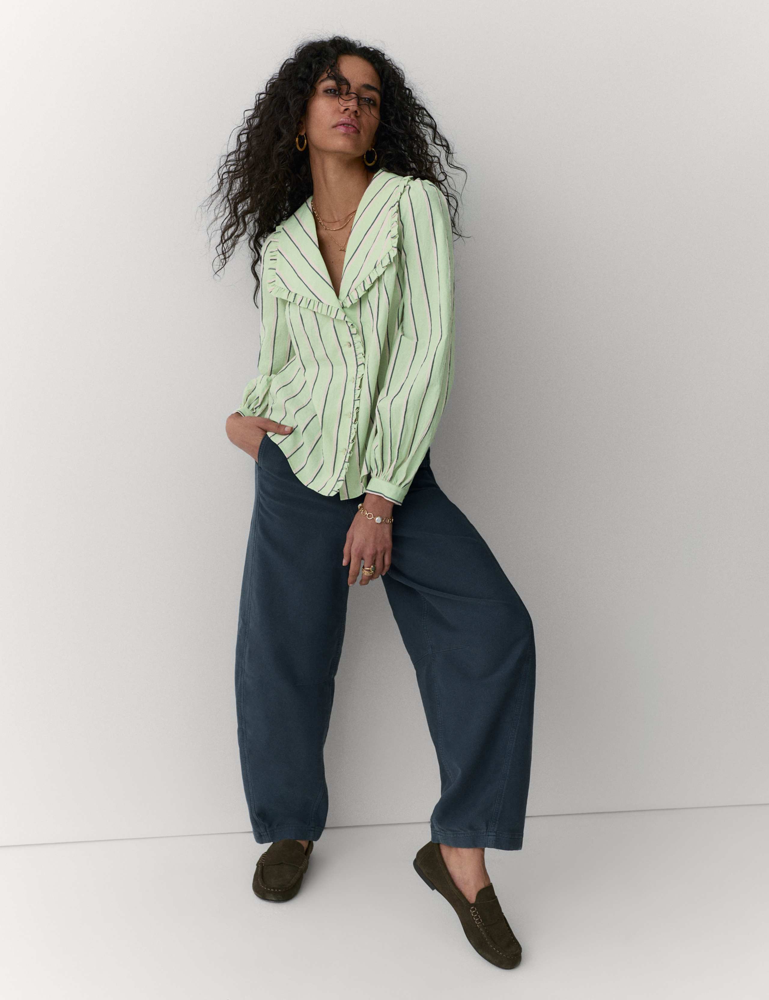 Cotton Blend Striped Frill Collar Shirt 3 of 5