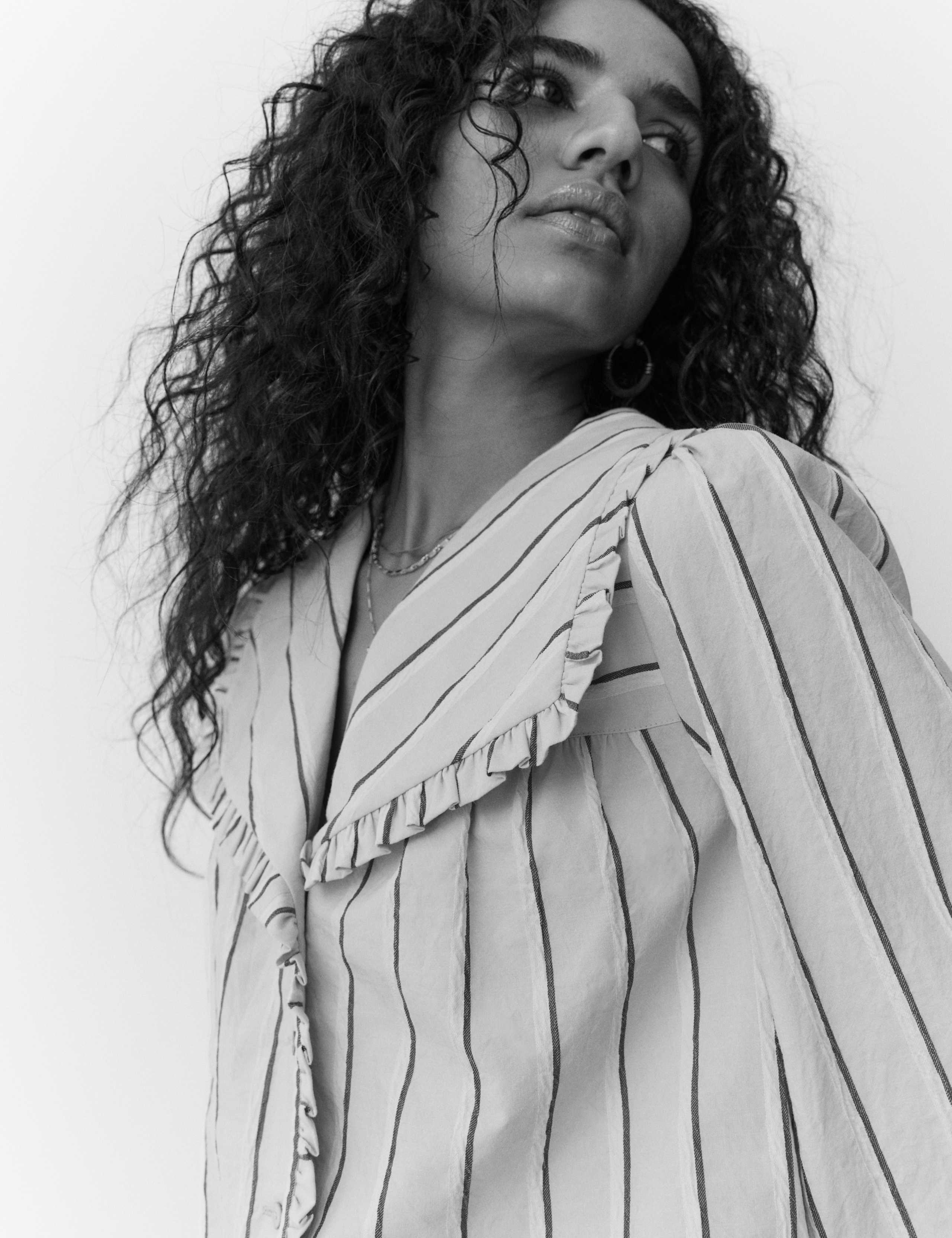 Cotton Blend Striped Frill Collar Shirt 4 of 5