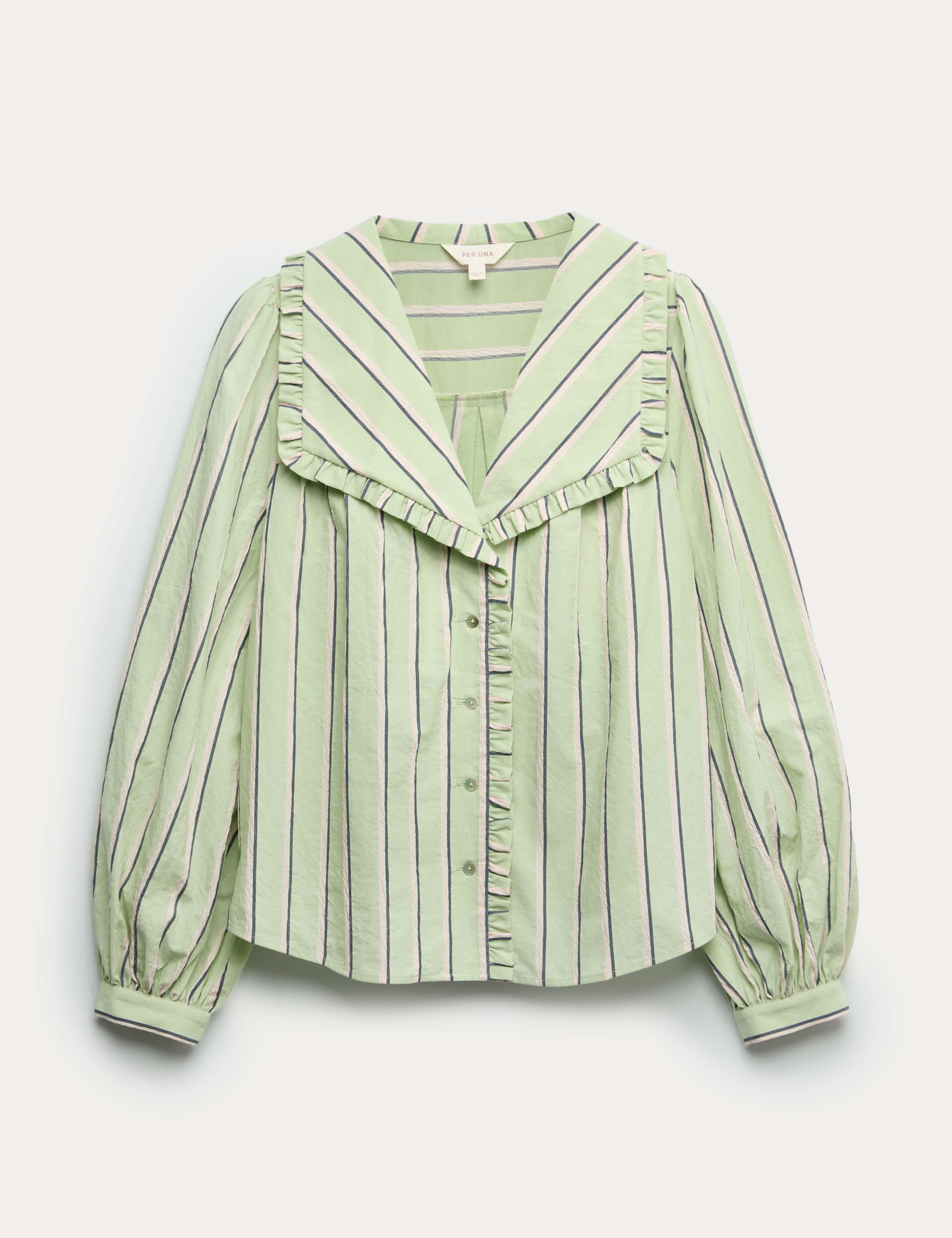 Cotton Blend Striped Frill Collar Shirt 2 of 5