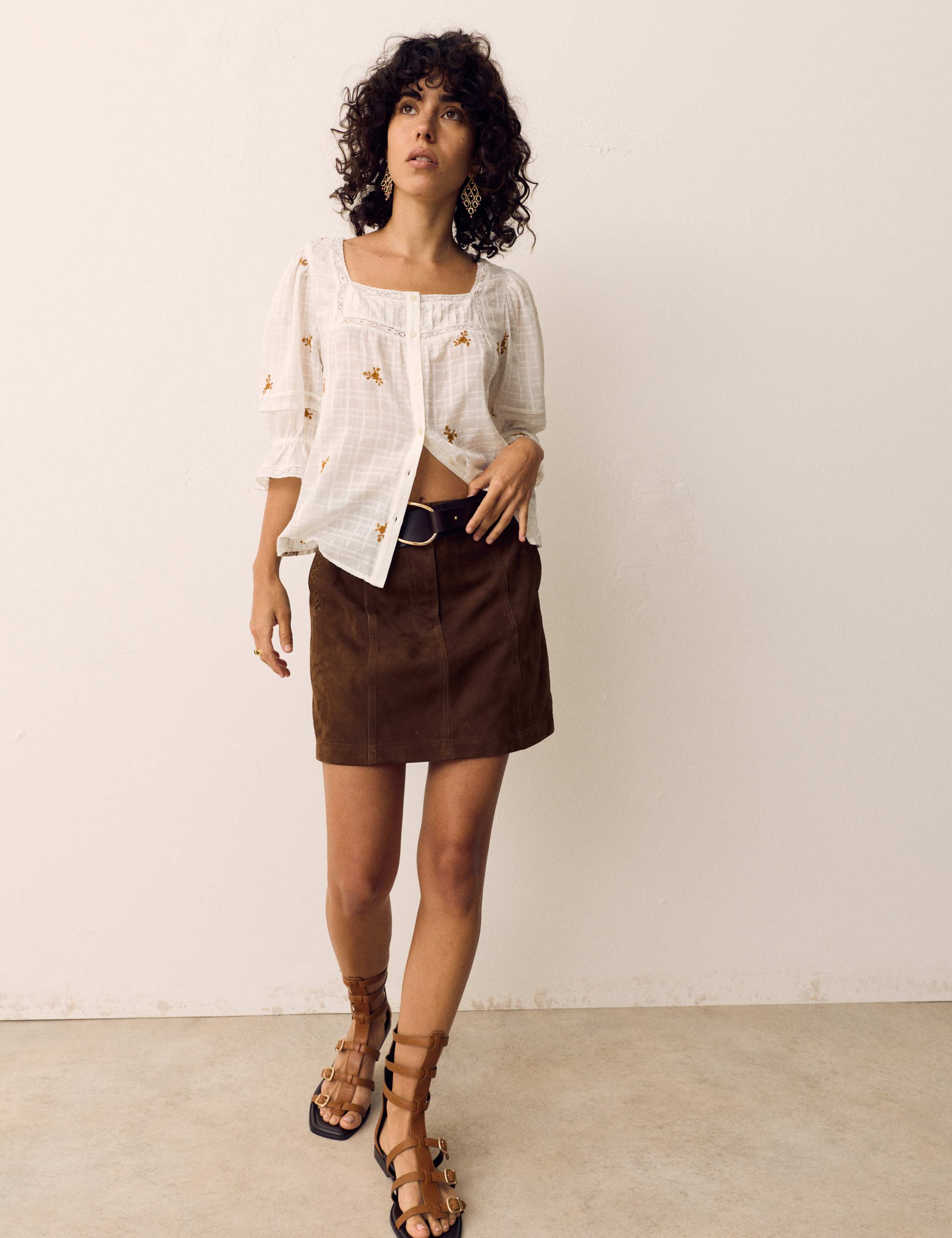 Cotton Rich Embroidered Square Neck Lace Detail Blouse 5 of 5