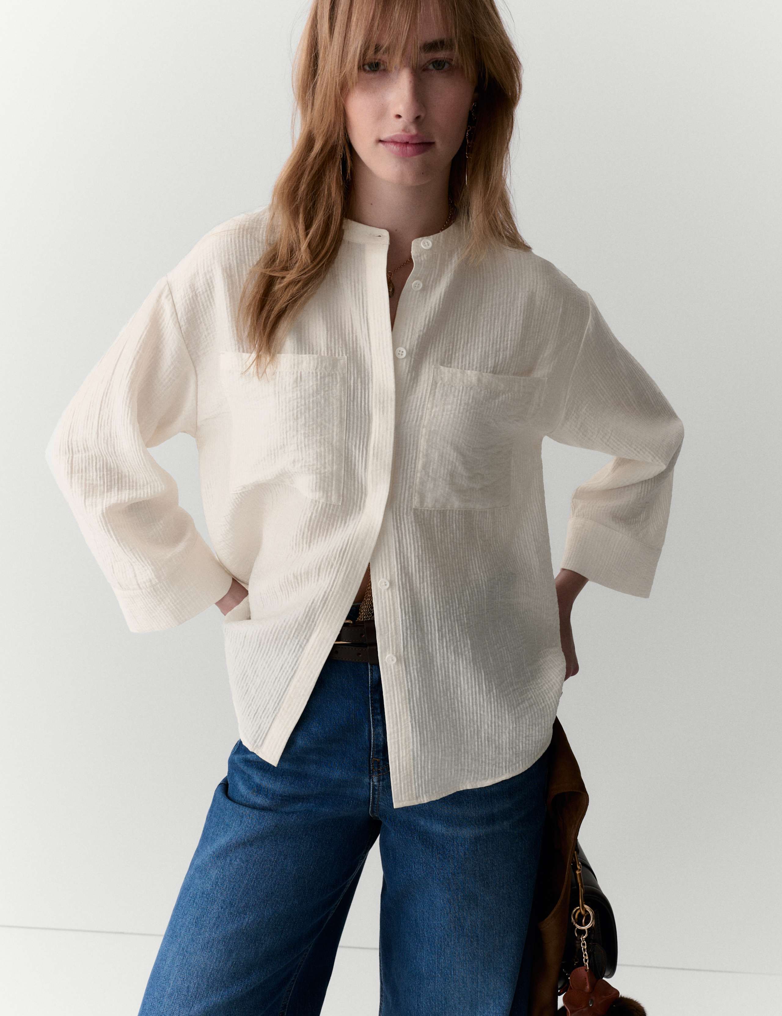 Lyocell Textured Collarless Utility Shirt 5 of 5