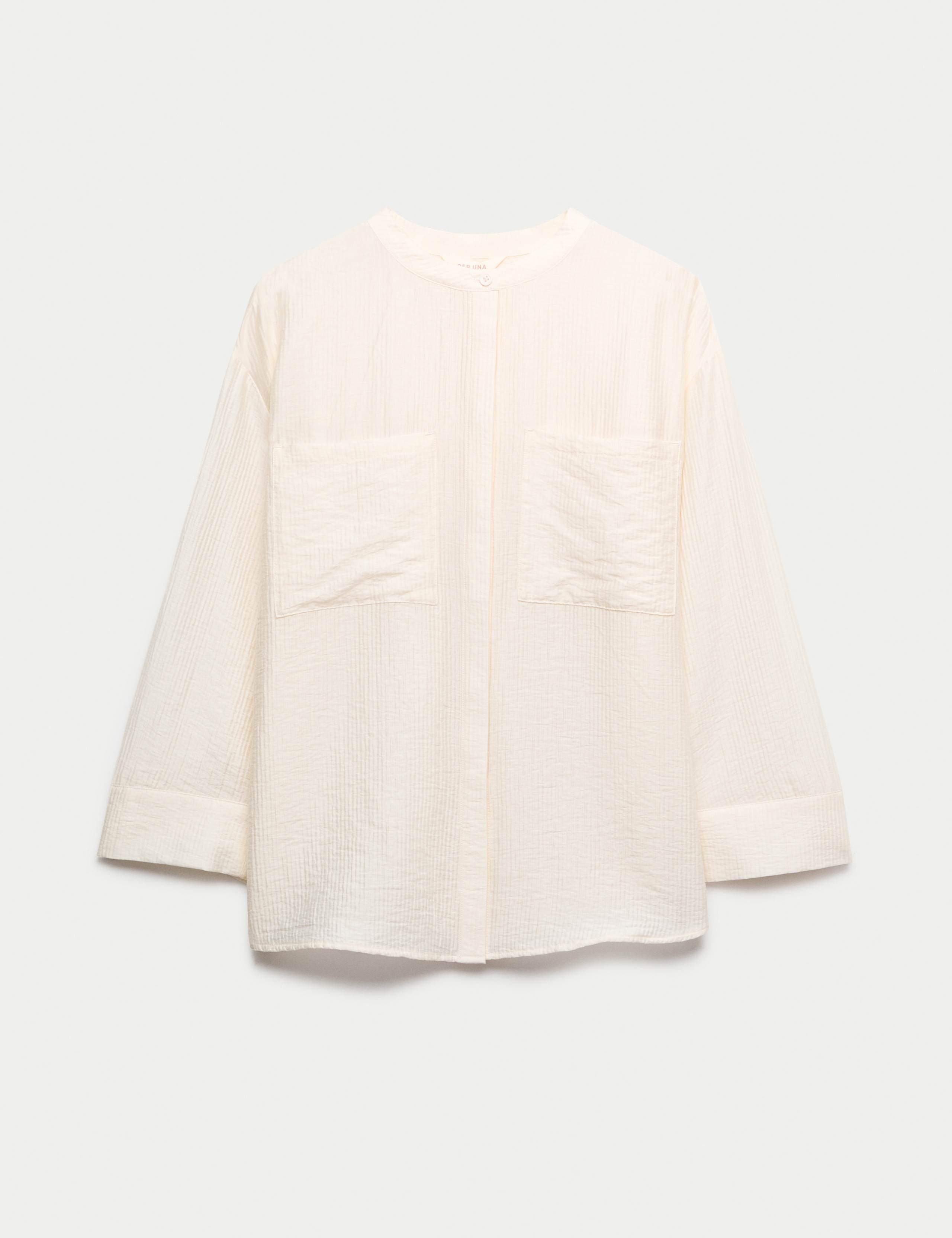 Lyocell Textured Collarless Utility Shirt 2 of 5