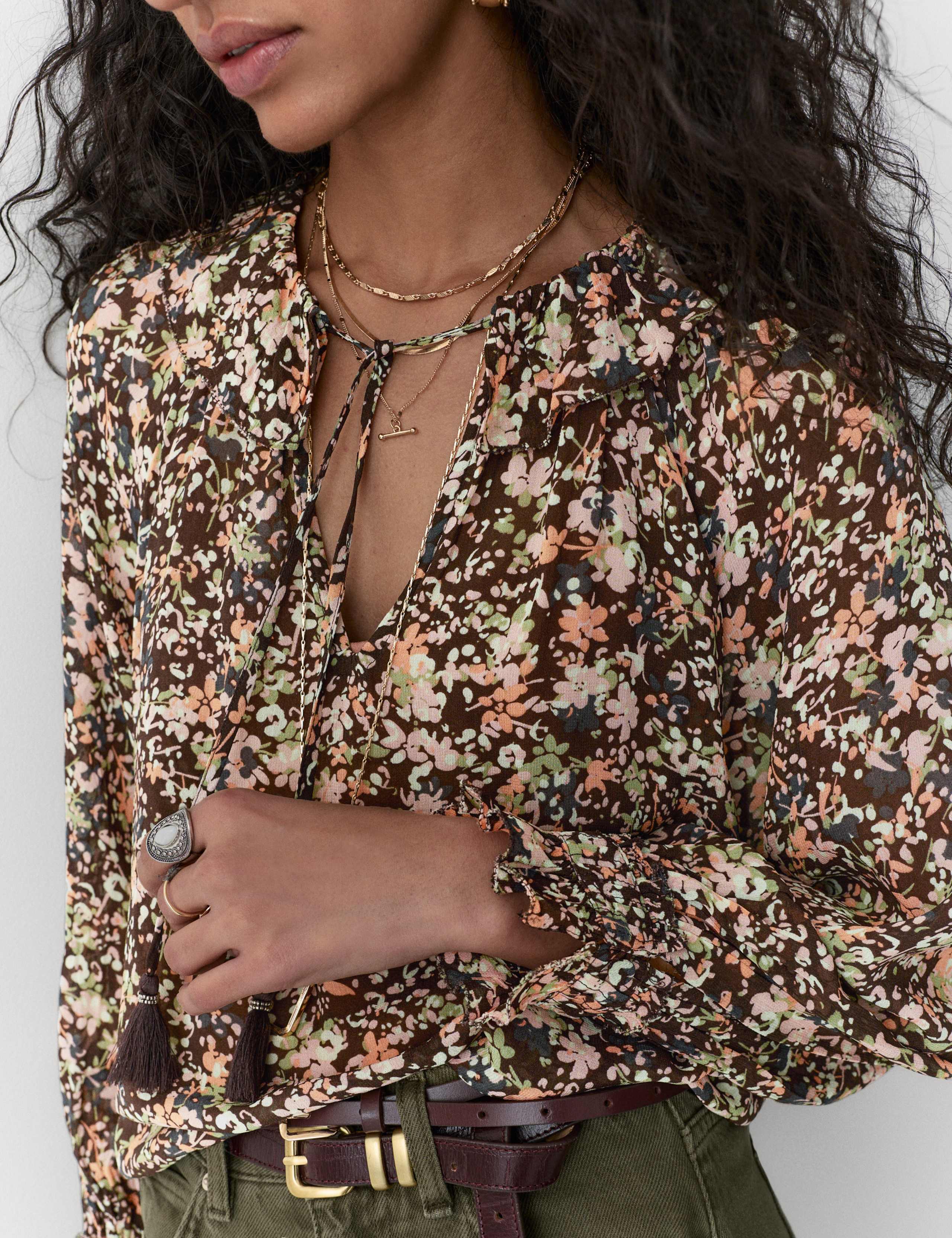 Floral Frill Tie Neck Blouse 3 of 5