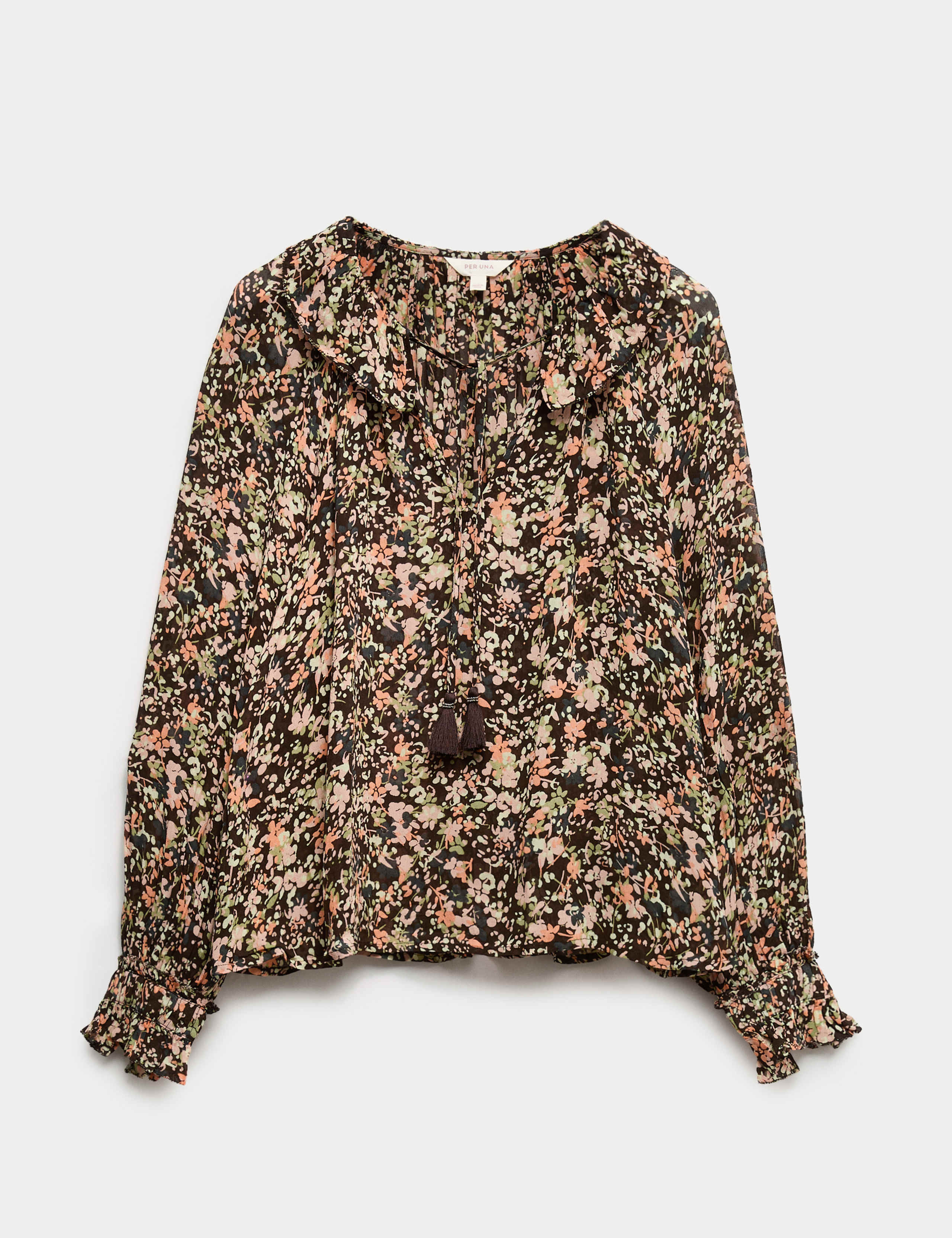 Floral Frill Tie Neck Blouse 2 of 5