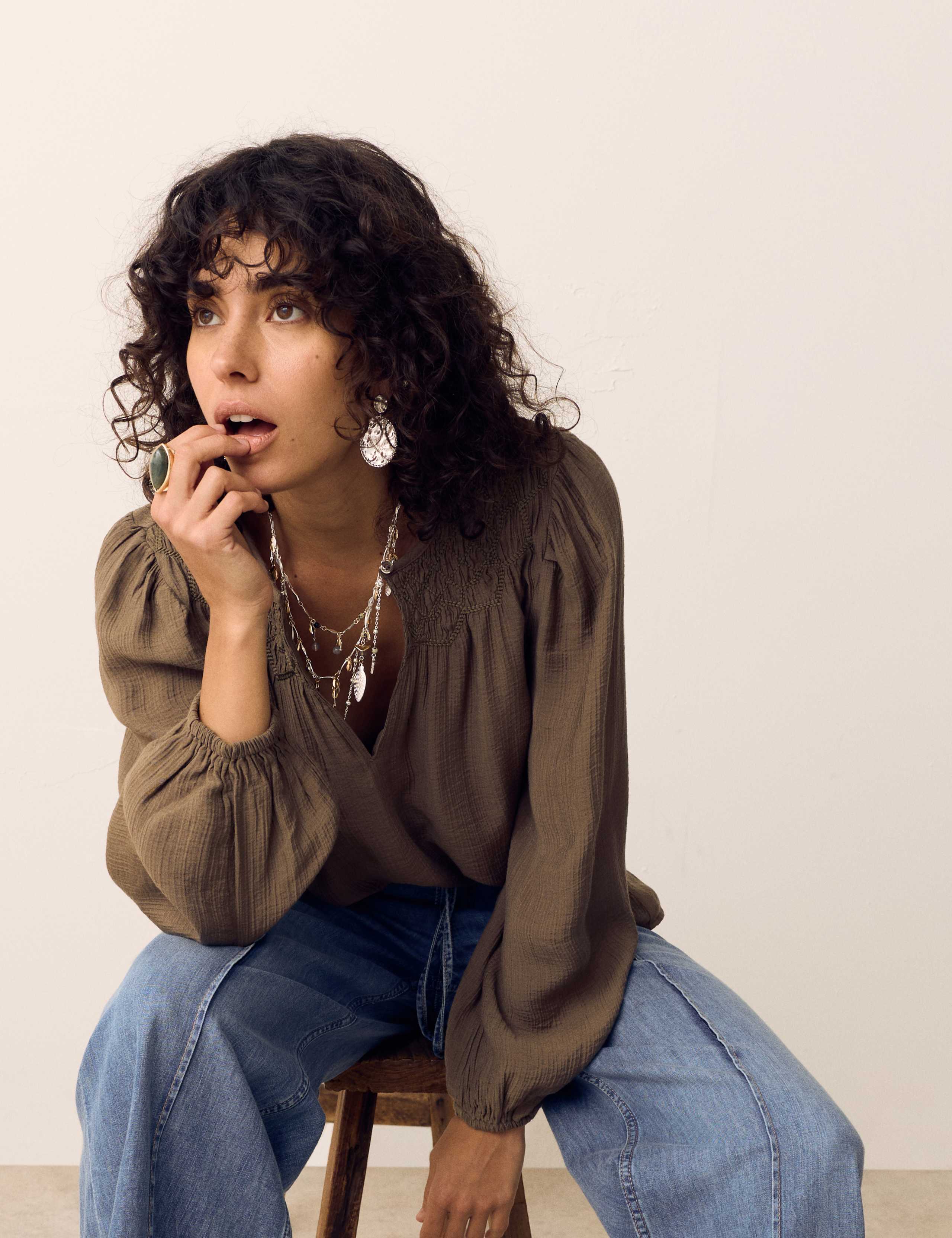 Double Cloth Smocked Blouse 1 of 6