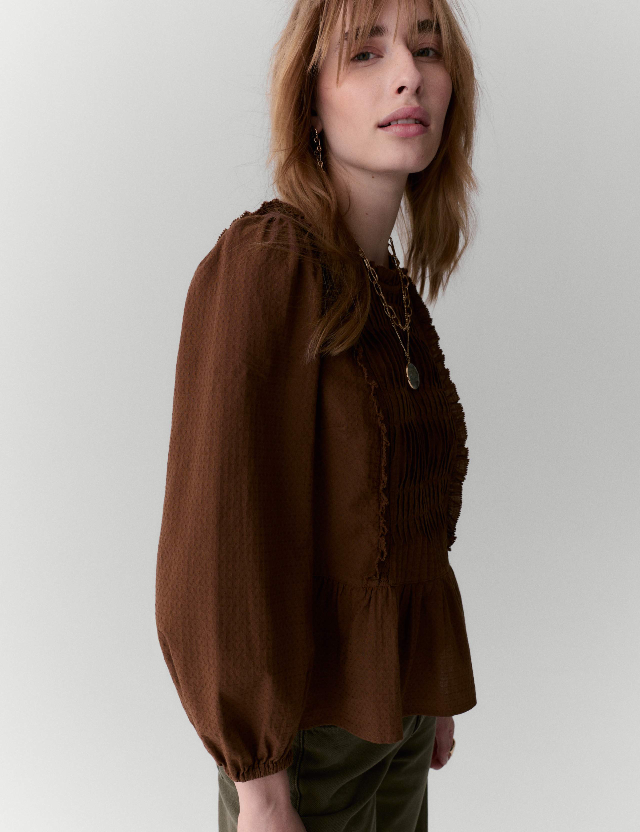 Pure Cotton Pleat Front Blouse 4 of 6