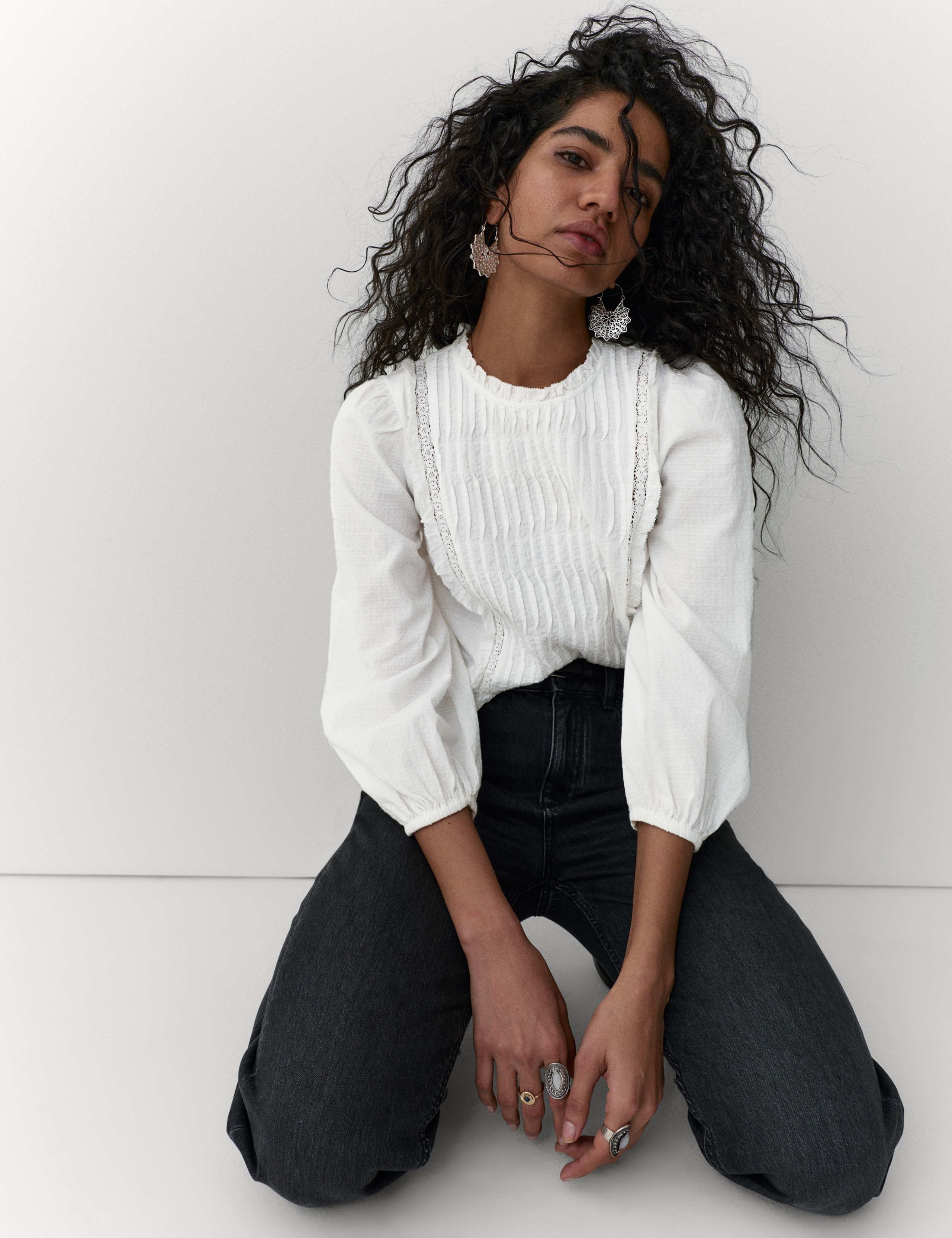 Pure Cotton Pleat Front Blouse 1 of 6