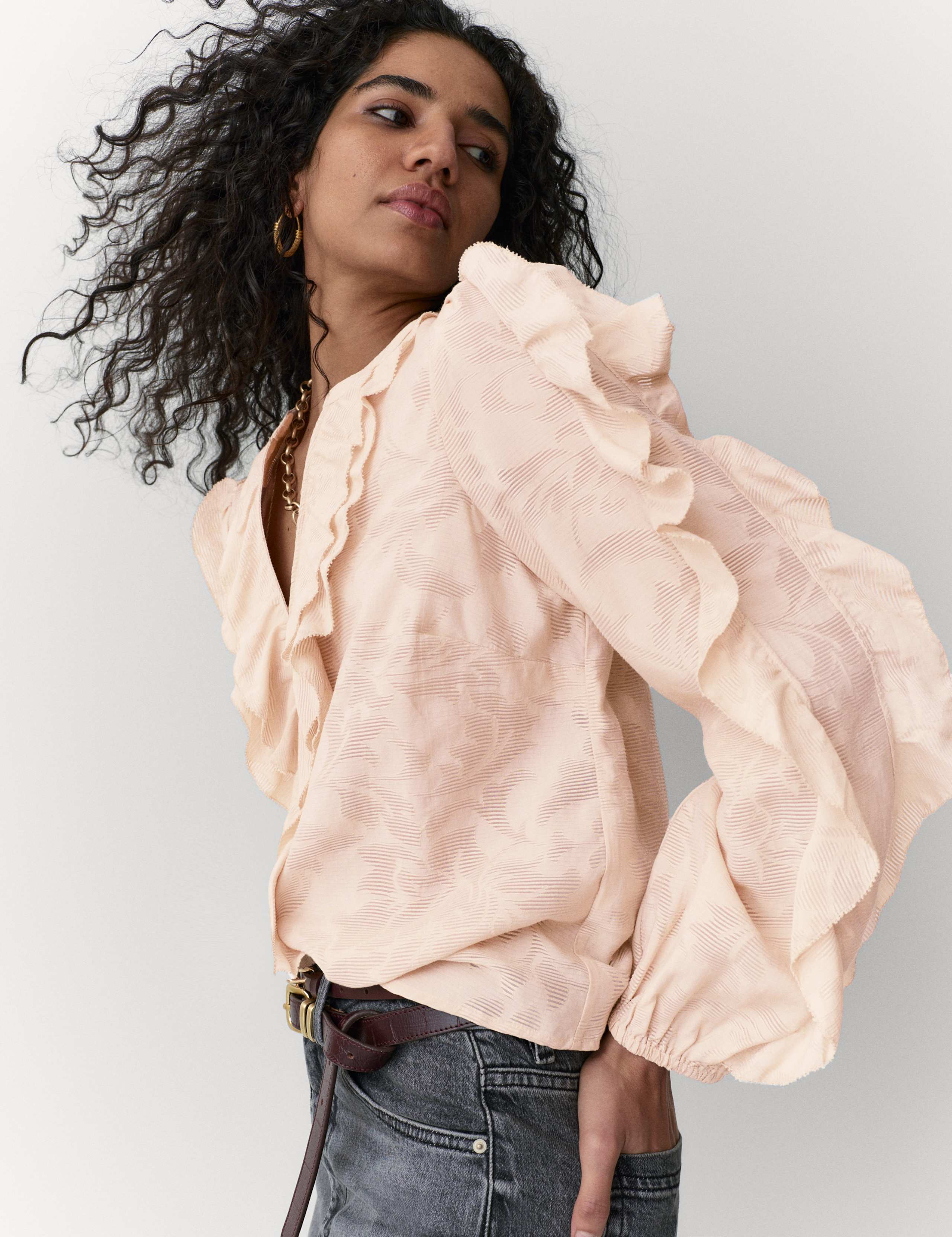 Floral Jacquard Ruffle Blouse 1 of 5