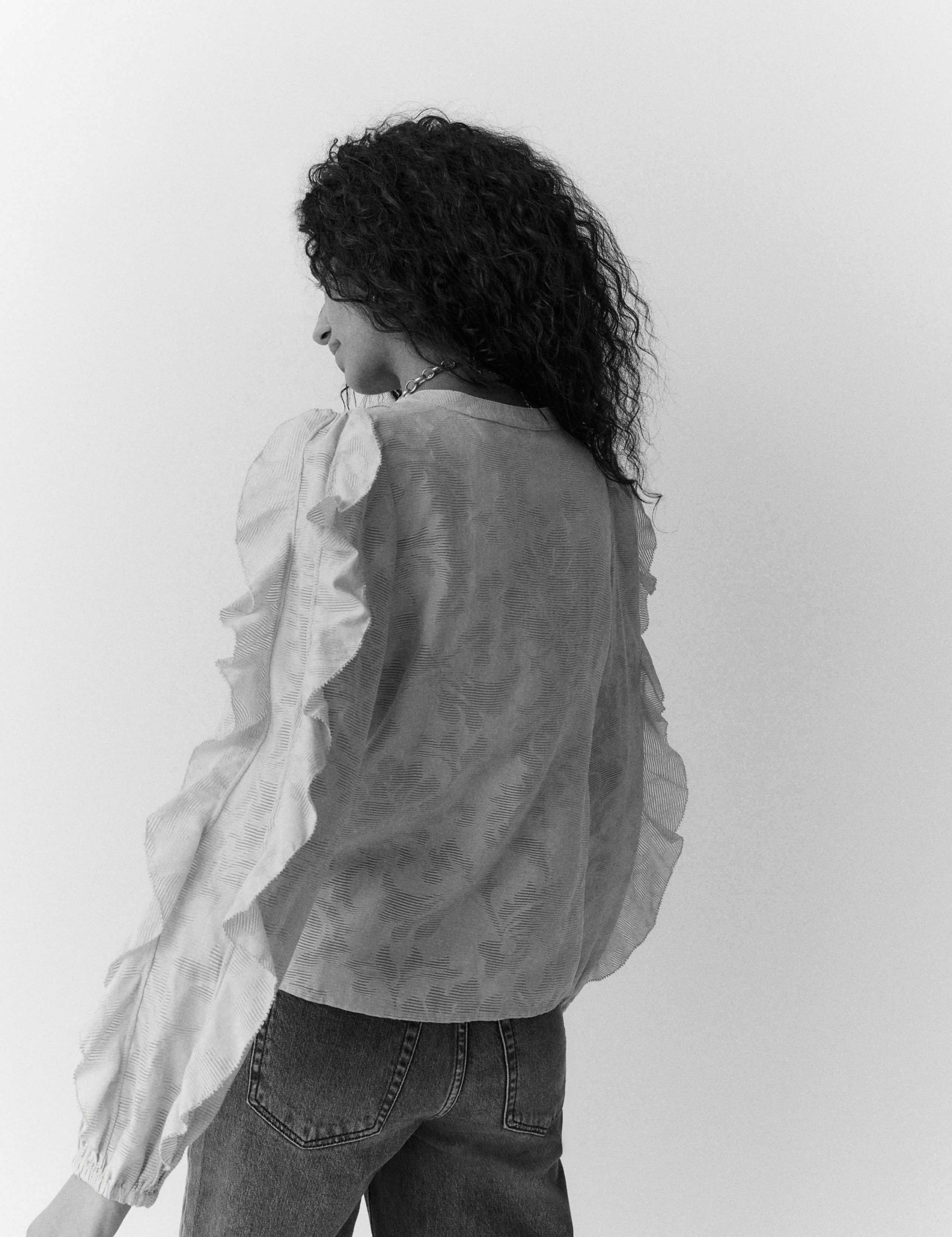 Floral Jacquard Ruffle Blouse 5 of 5