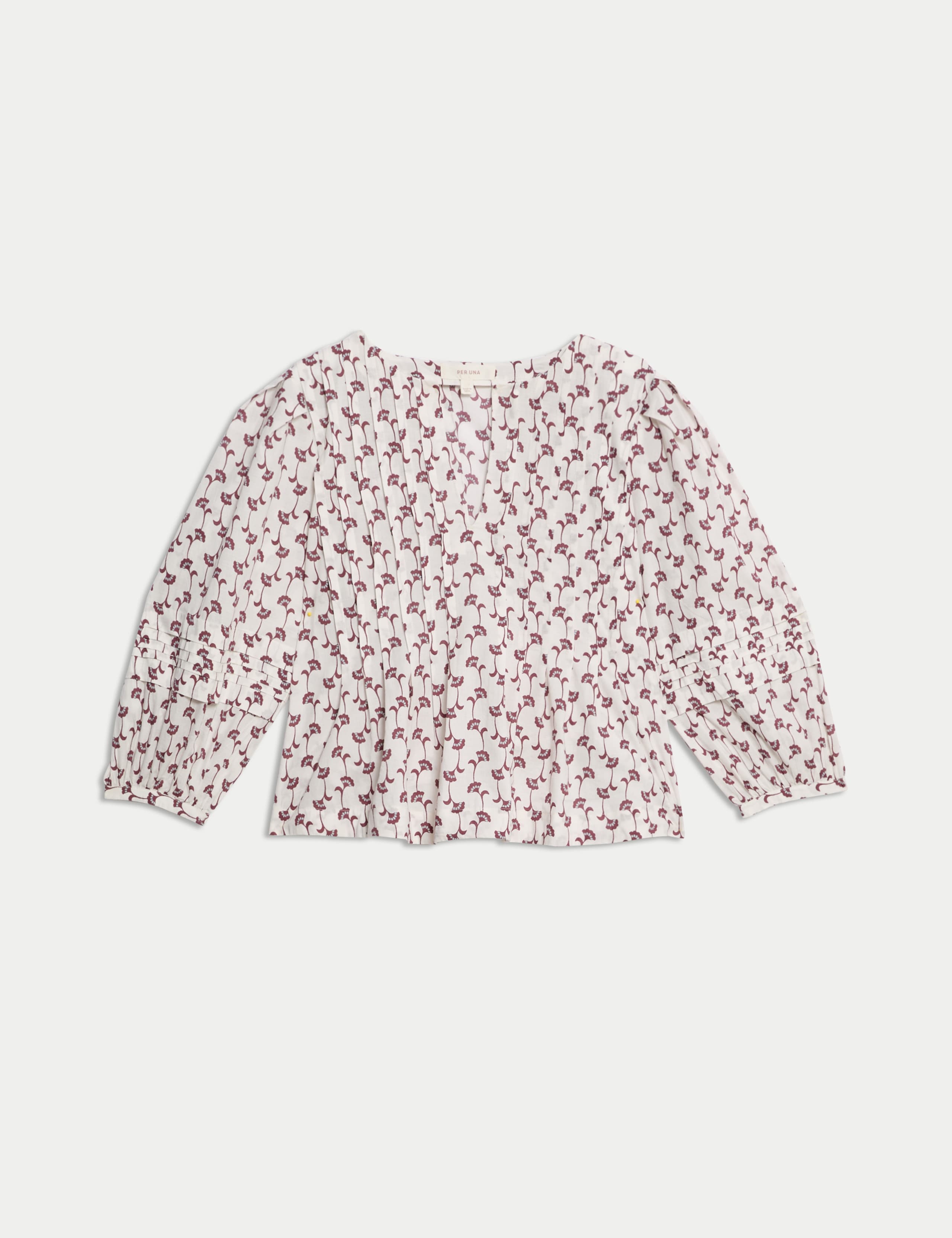 Pure Cotton Printed V-Neck Pintuck Blouse 2 of 5