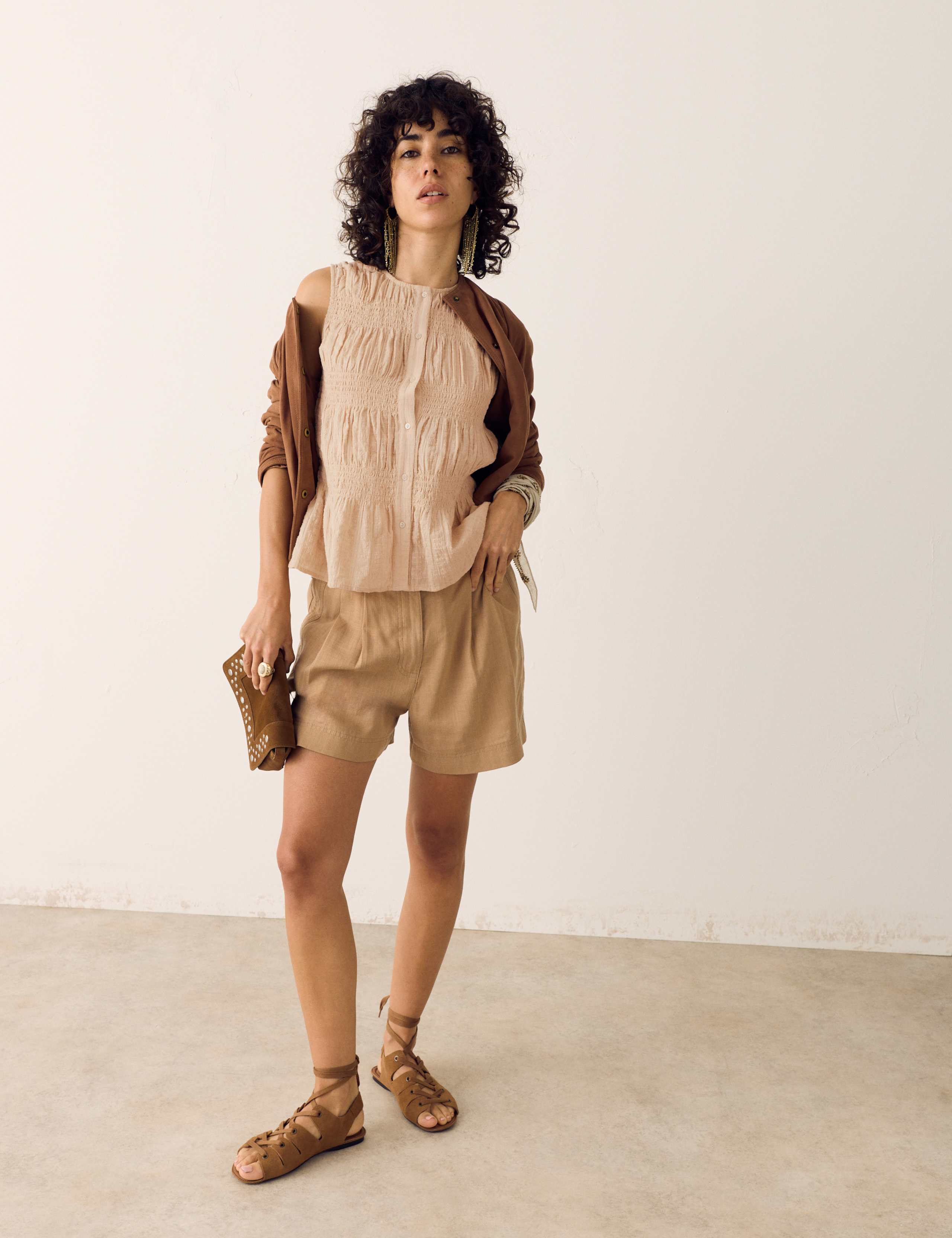 Pure Cotton Shirred Button Through Top 6 of 7