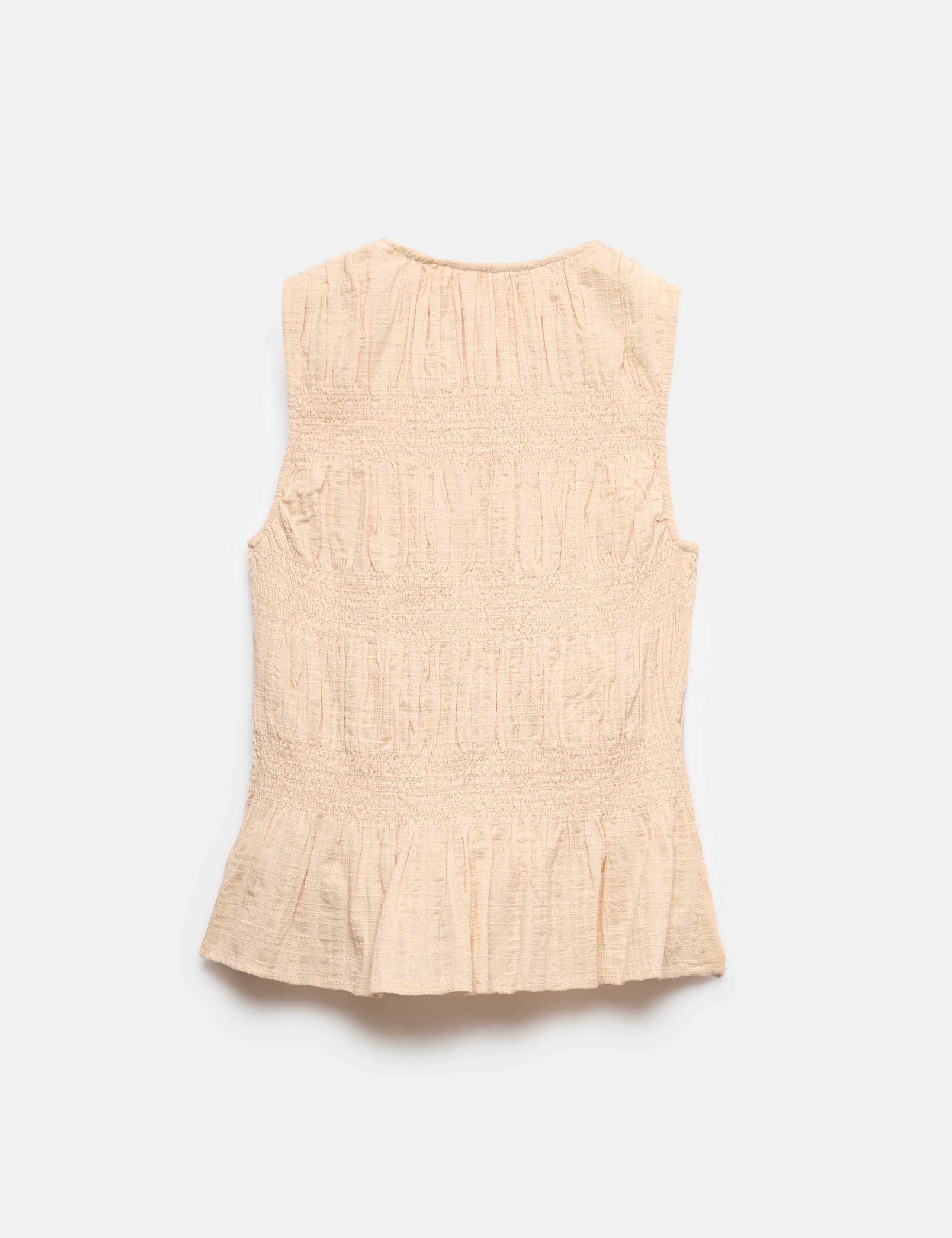 Pure Cotton Shirred Button Through Top 2 of 2