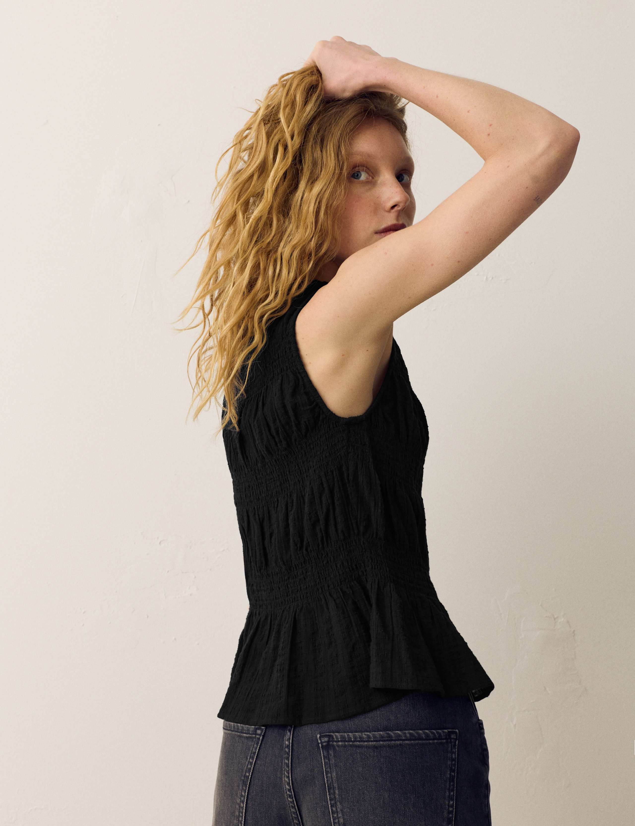 Pure Cotton Shirred Button Through Top 4 of 5