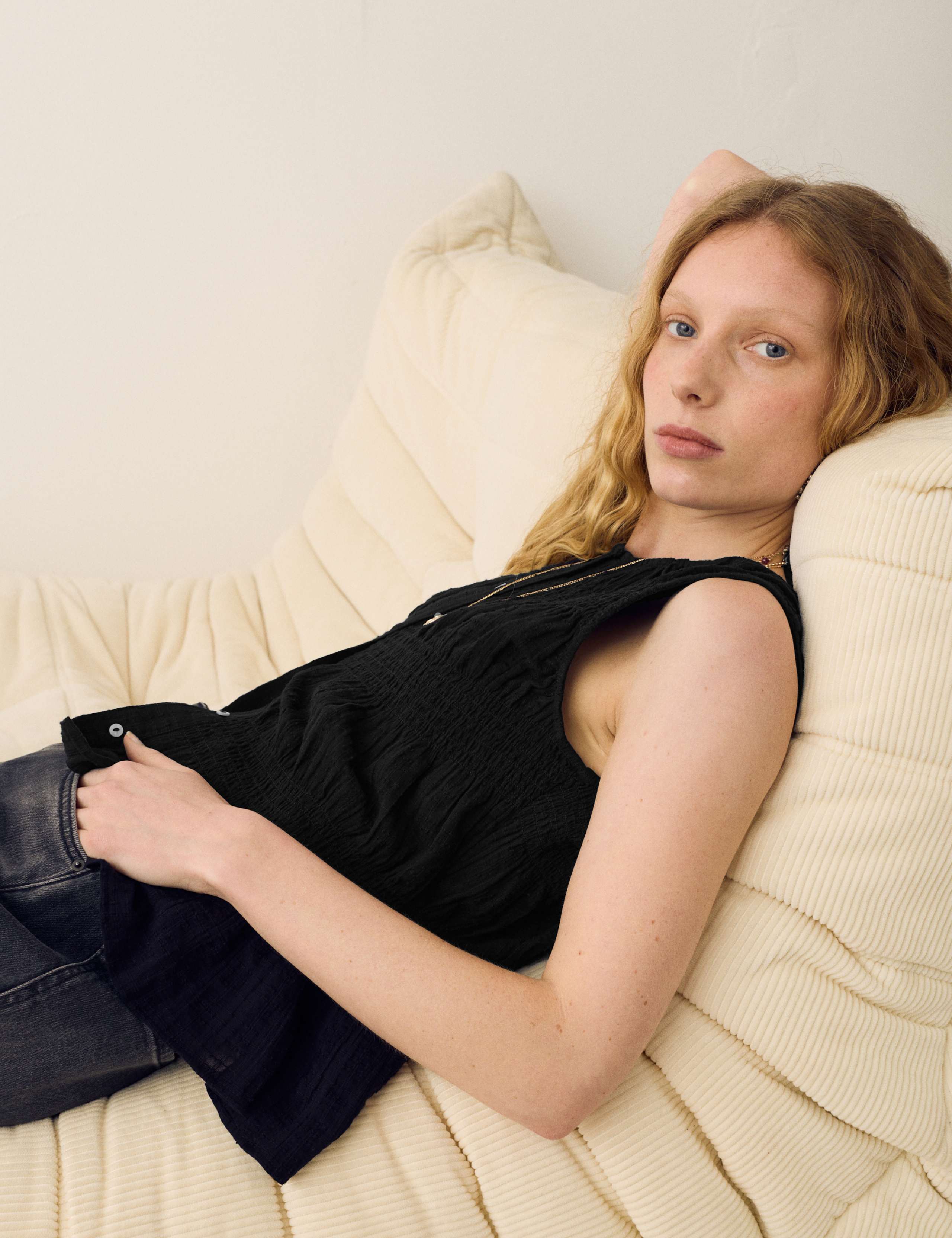 Pure Cotton Shirred Button Through Top 5 of 5