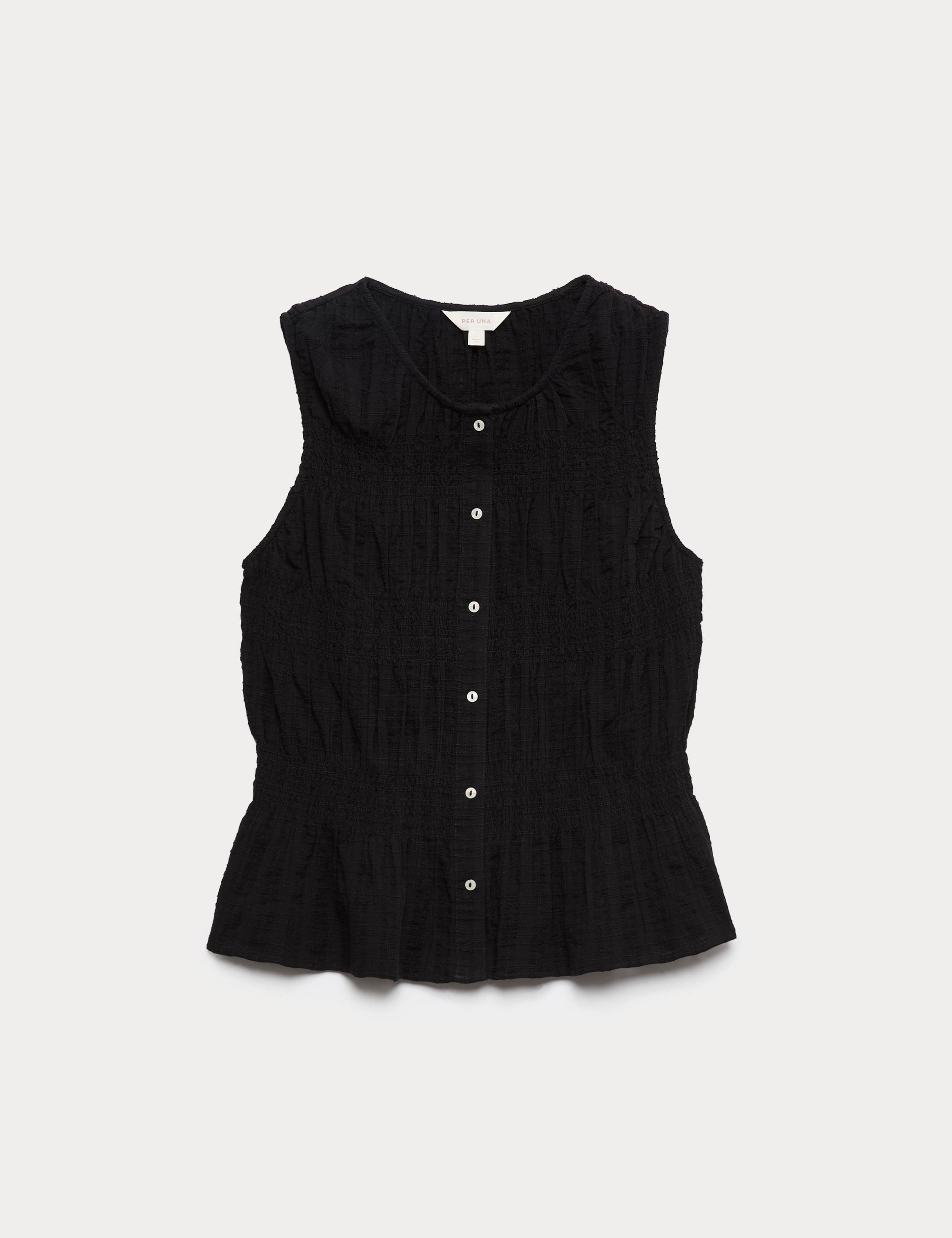 Pure Cotton Shirred Button Through Top 2 of 5