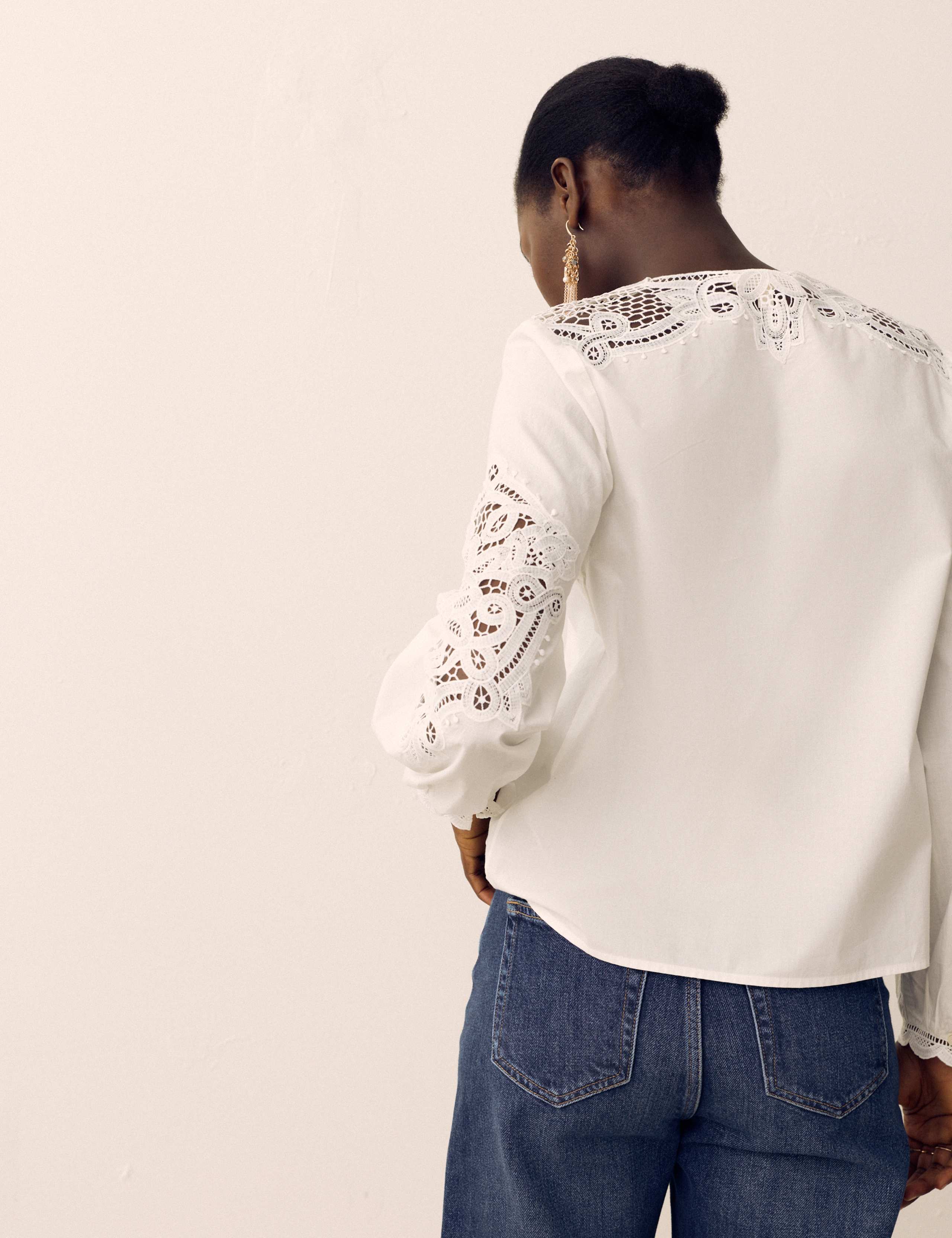 Cotton Rich Collarless Cutwork Blouse 3 of 4