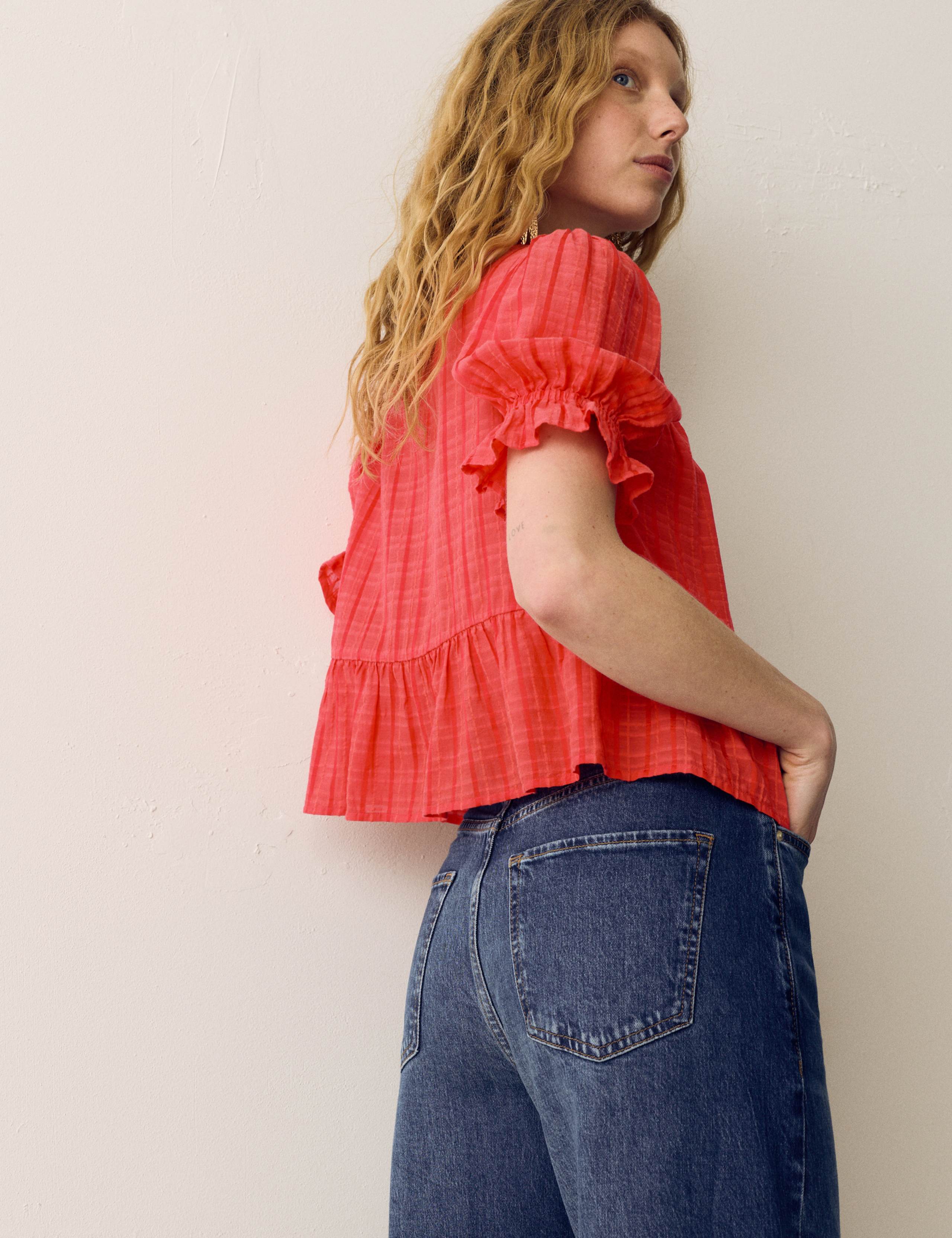 Cotton Rich Embroidered Yoke Tie Neck Blouse 3 of 5