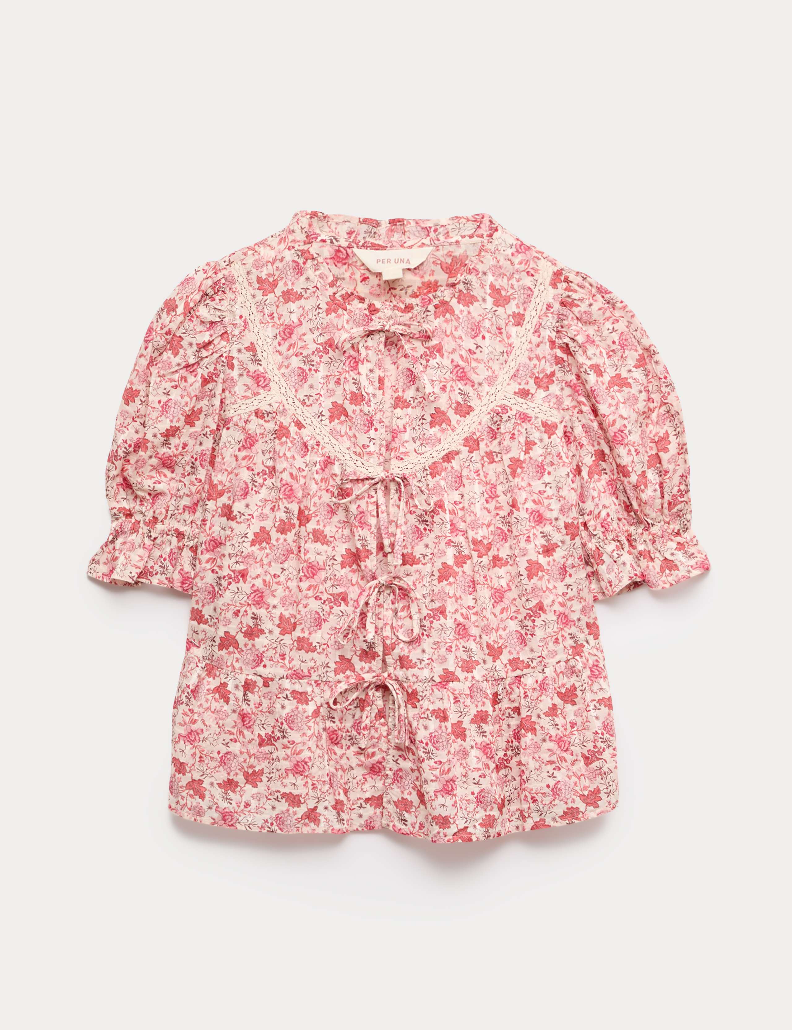 Cotton Rich Printed Tie Front Blouse 2 of 5