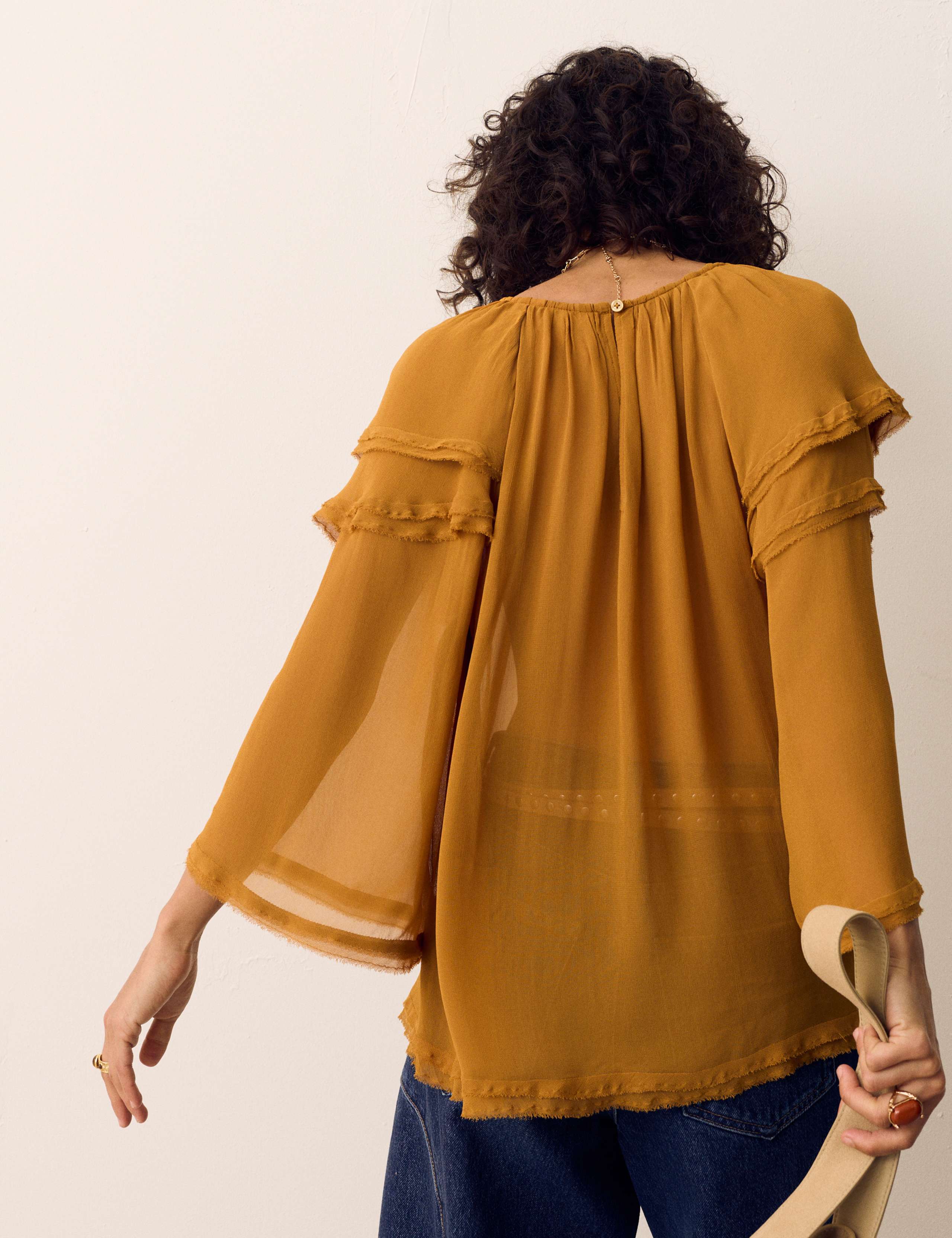 Sheer Ruffle Shoulder Pintuck Blouse 3 of 5