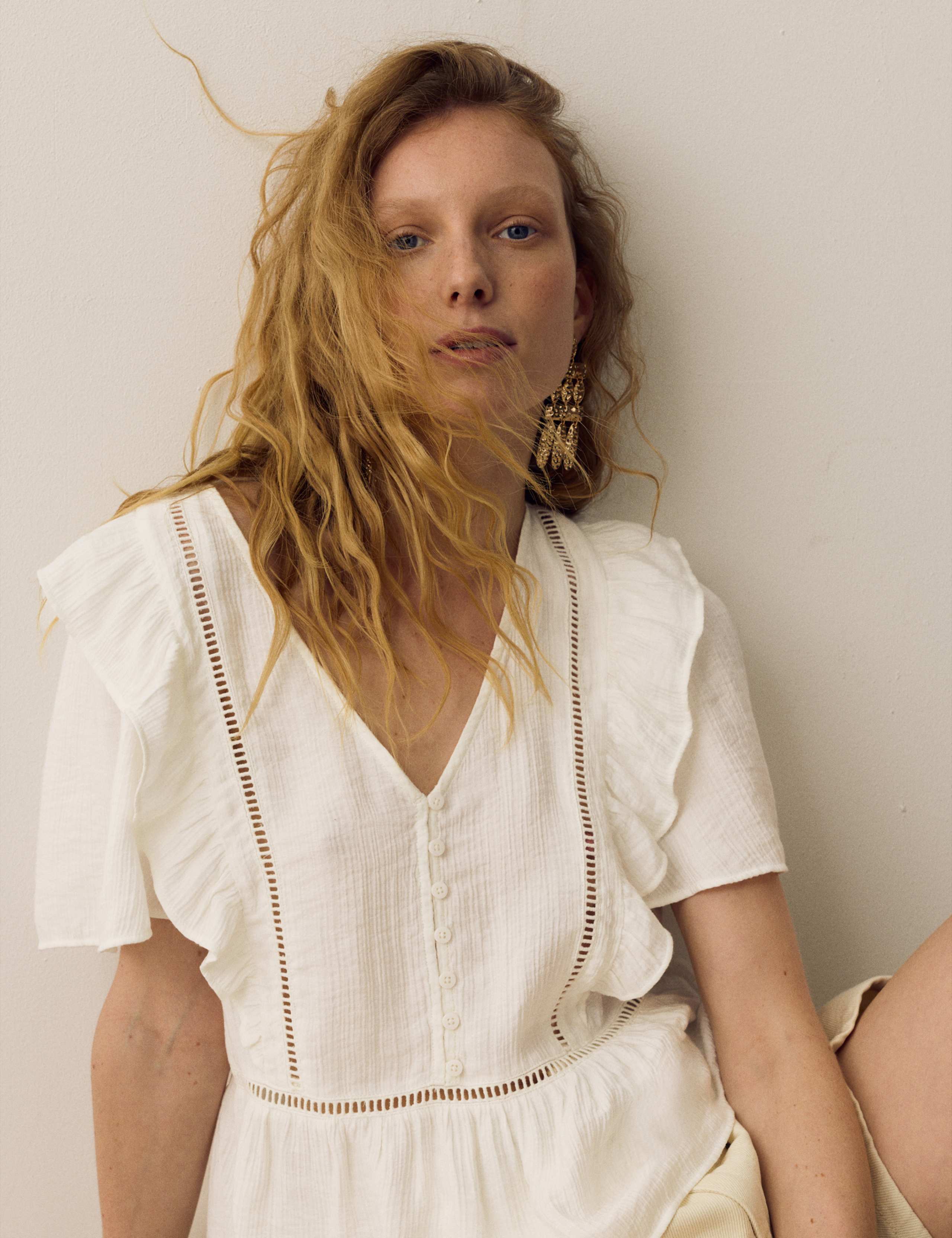 Double Cloth Floral Insert Ruffle Blouse 1 of 5