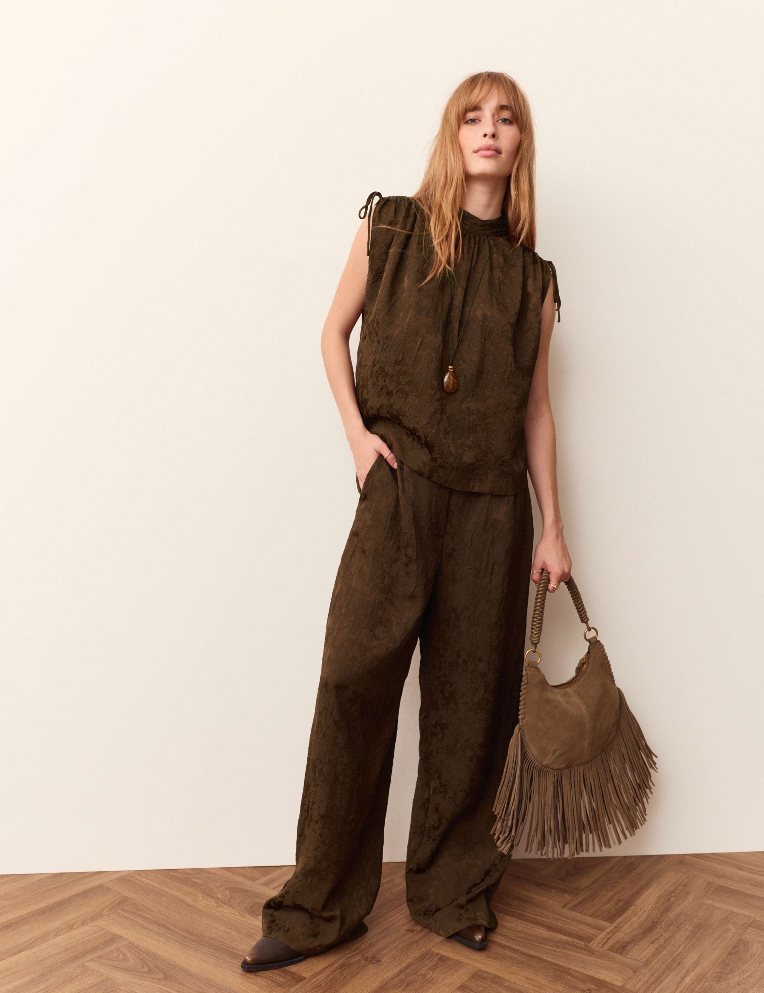 Crinkle Jacquard Ruched Shoulder Top 1 of 6