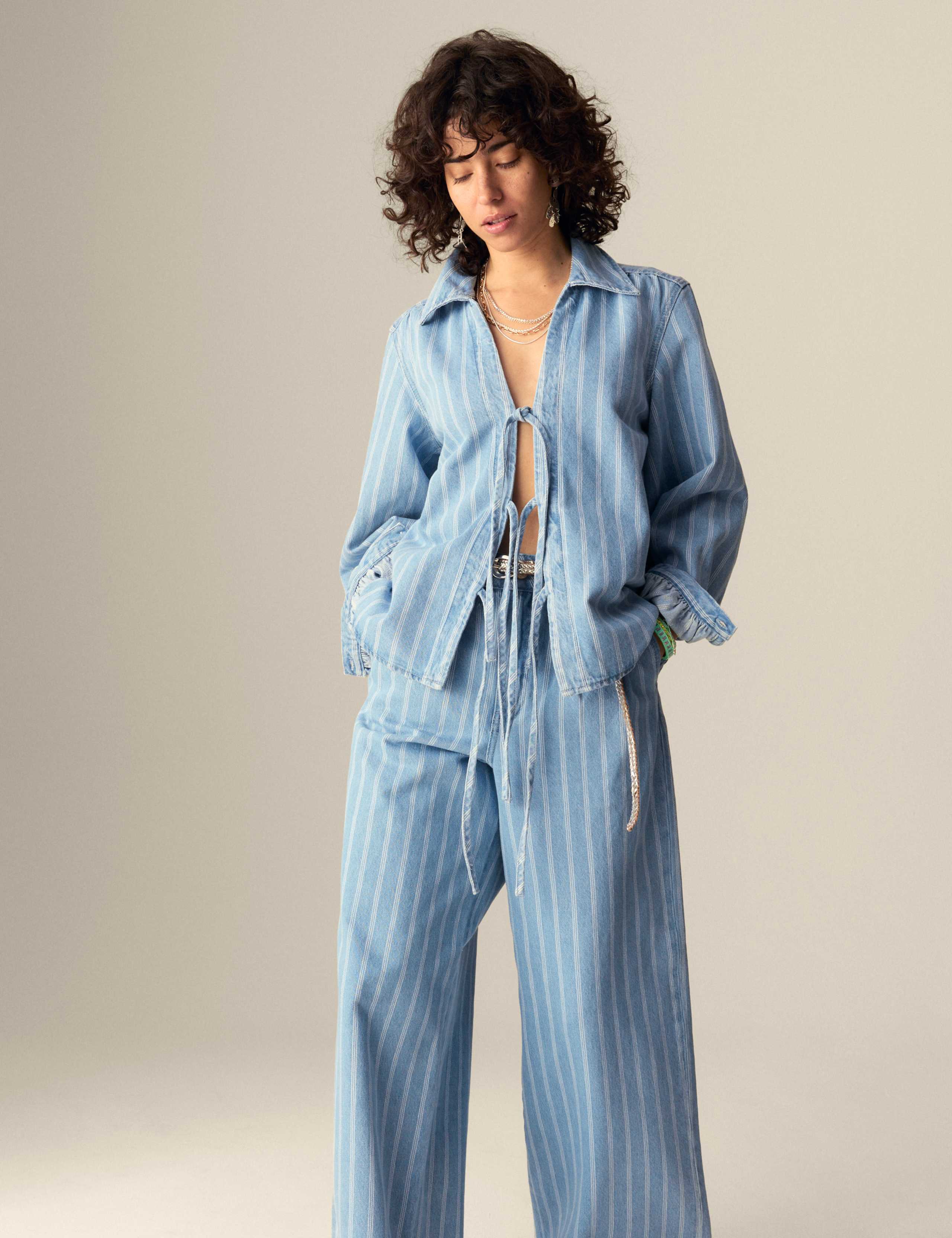 Pure Cotton Striped Tie Front Shacket 3 of 5