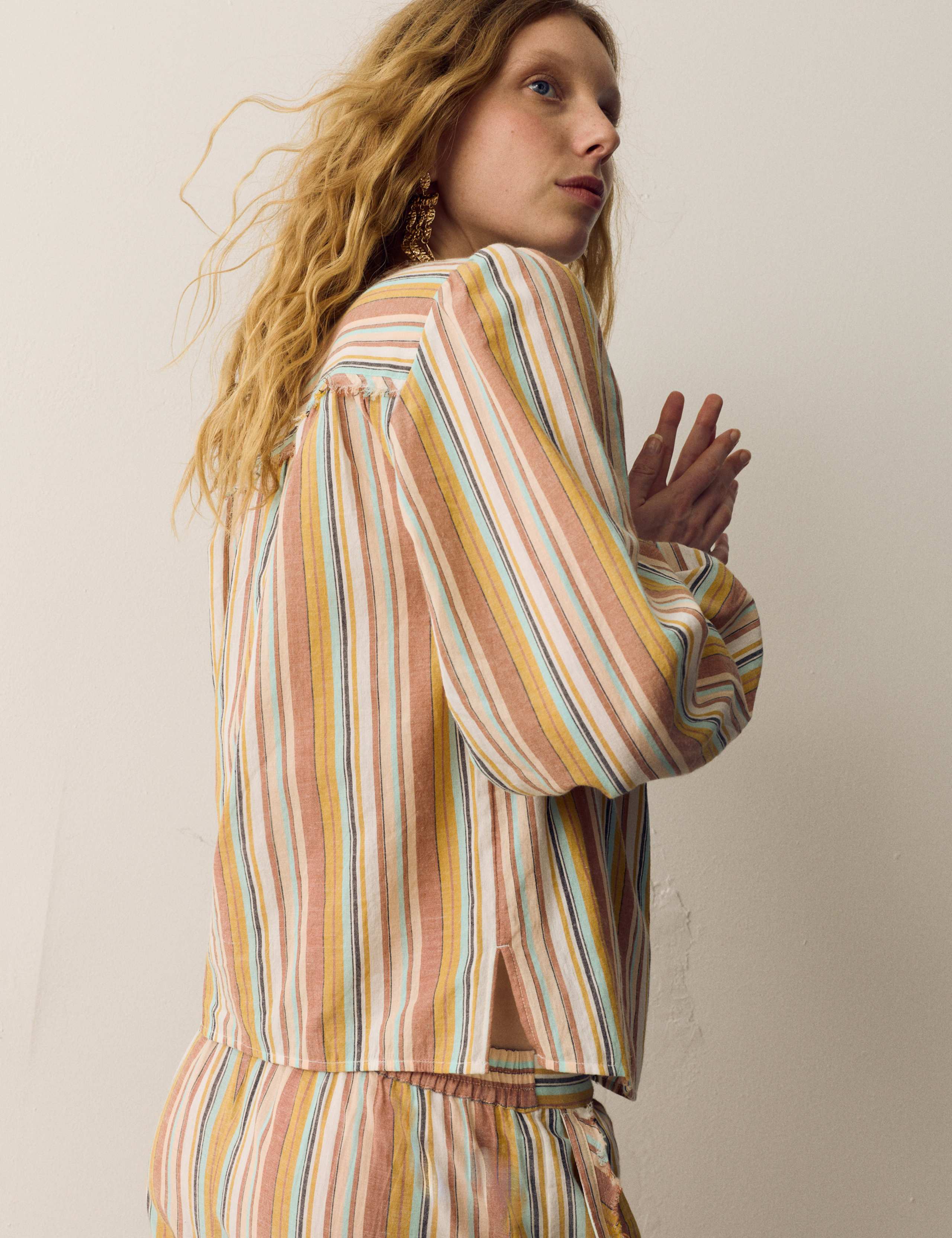 Pure Cotton Striped Blouson Sleeve Blouse 4 of 4