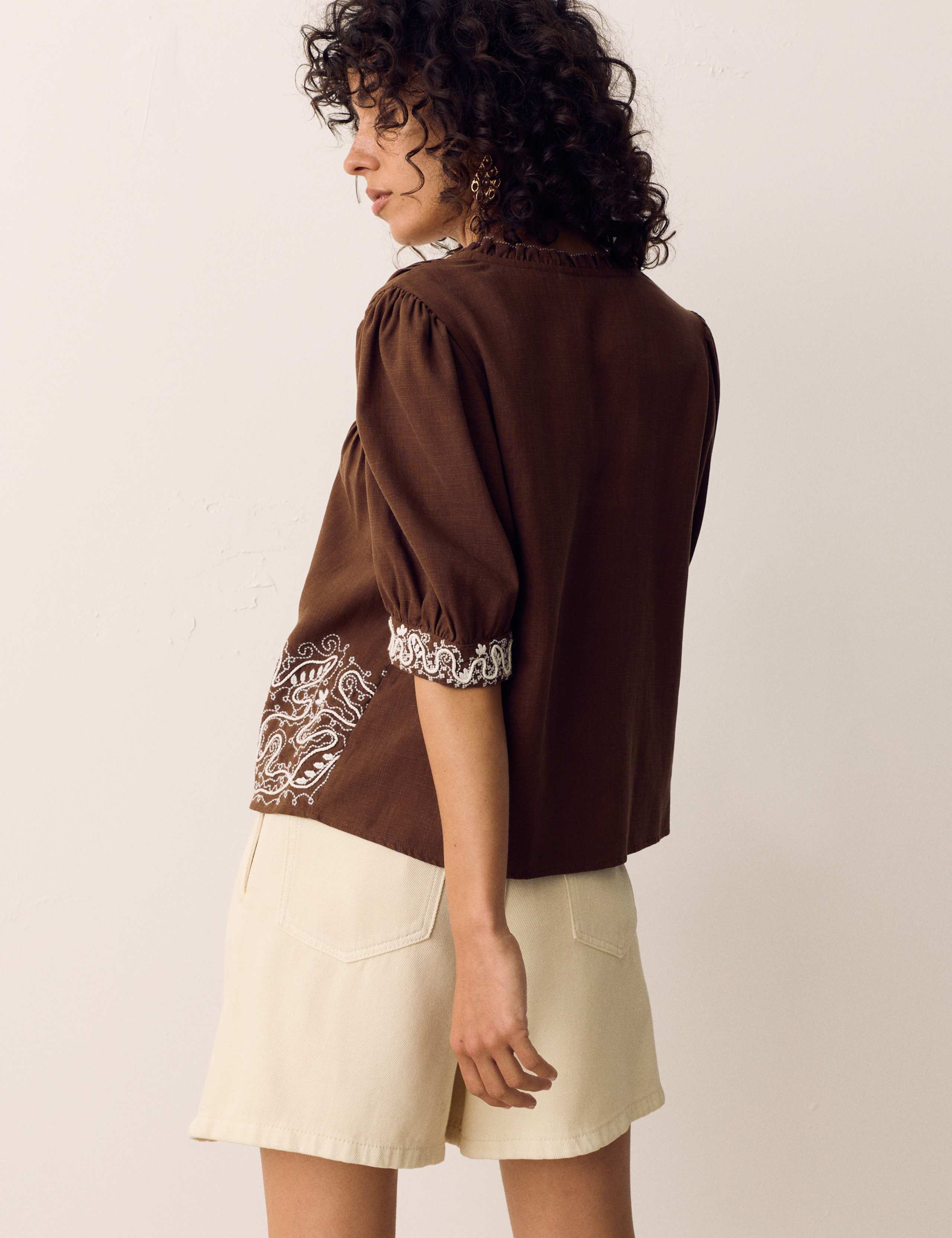 Lyocell Rich Embroidered Notch Neck Blouse 5 of 6