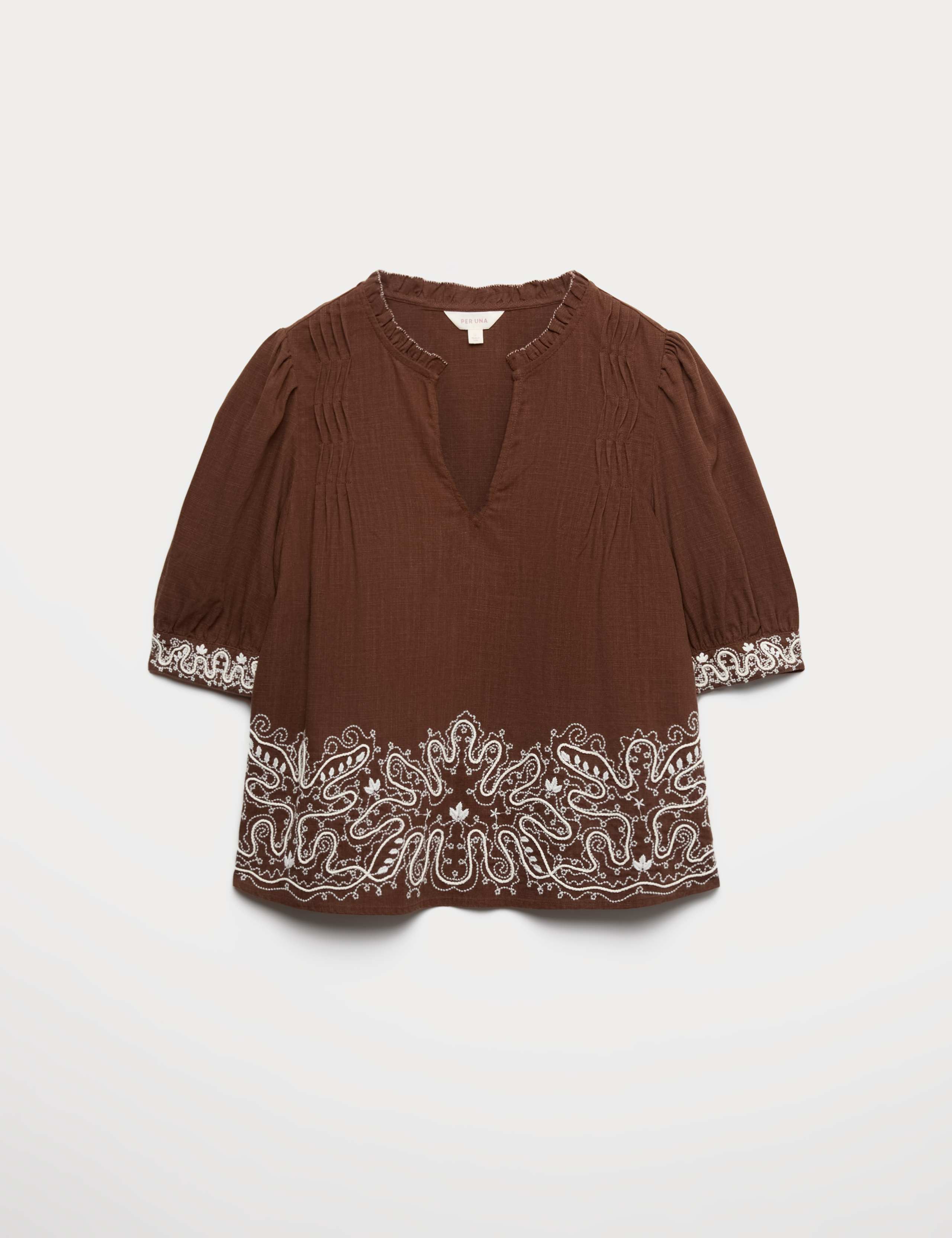 Lyocell Rich Embroidered Notch Neck Blouse 2 of 6