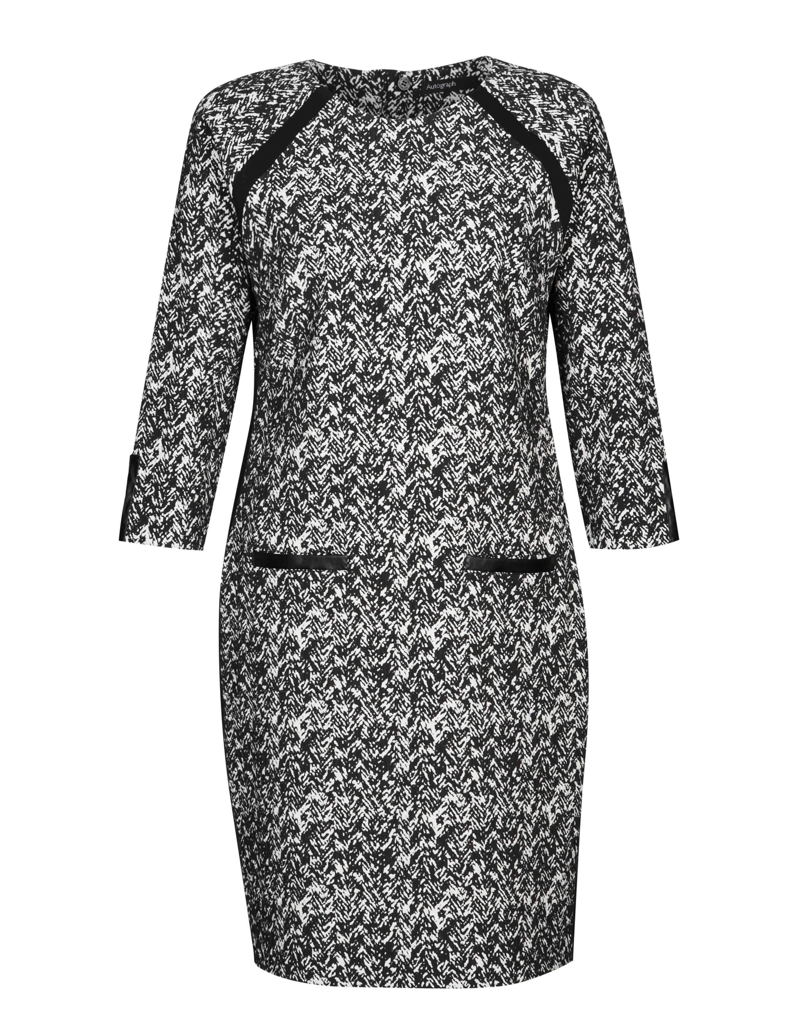 Faux Leather Trim Textured Shift Dress 4 of 6