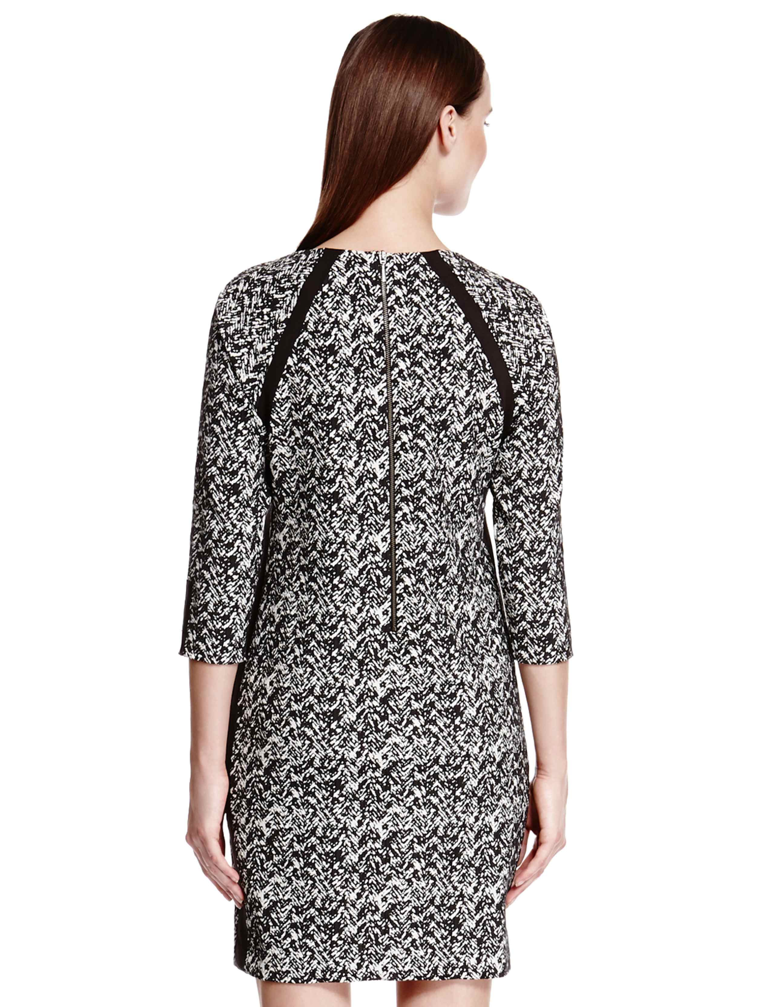Faux Leather Trim Textured Shift Dress 6 of 6