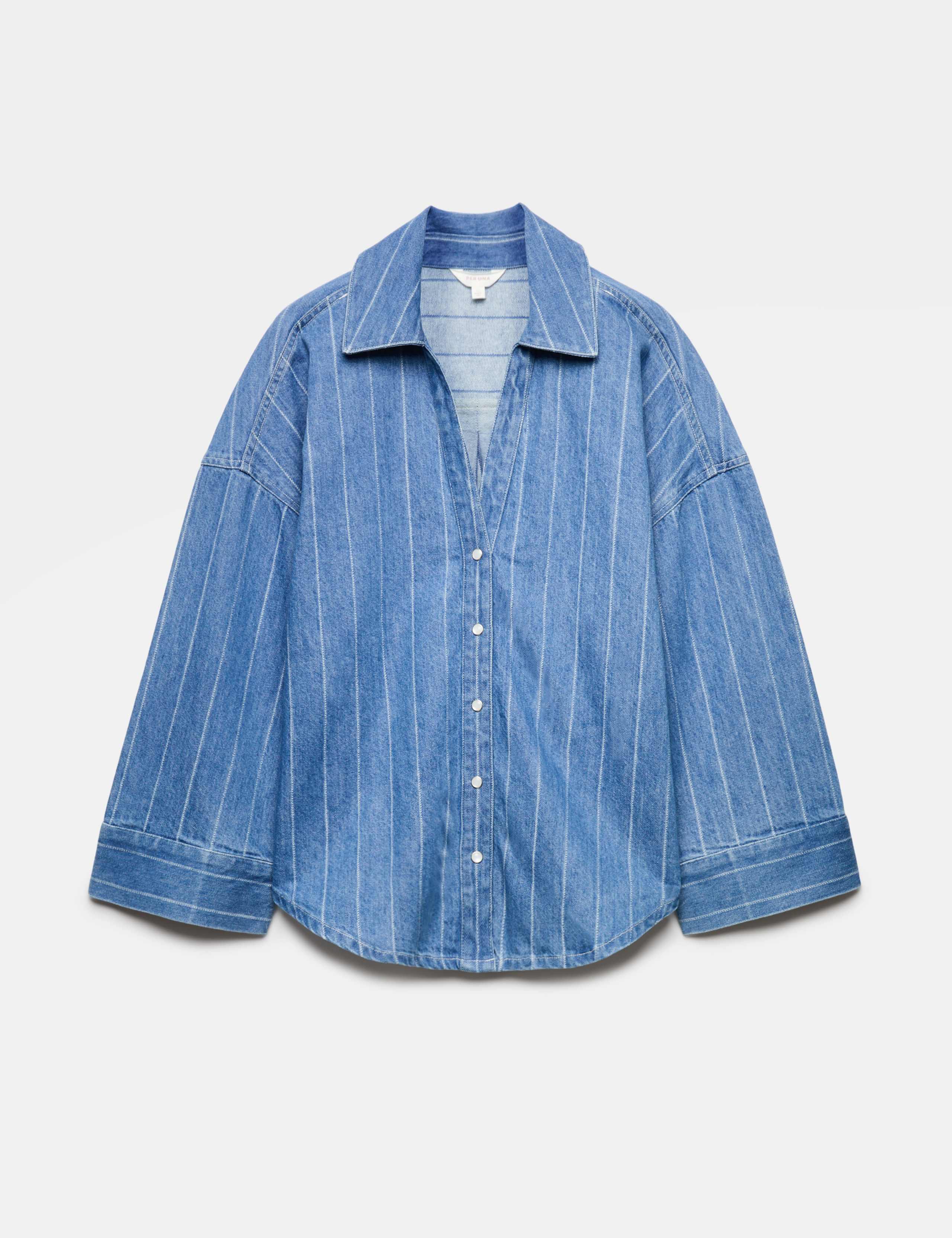 Denim Striped Collared Relaxed Shirt 2 of 6