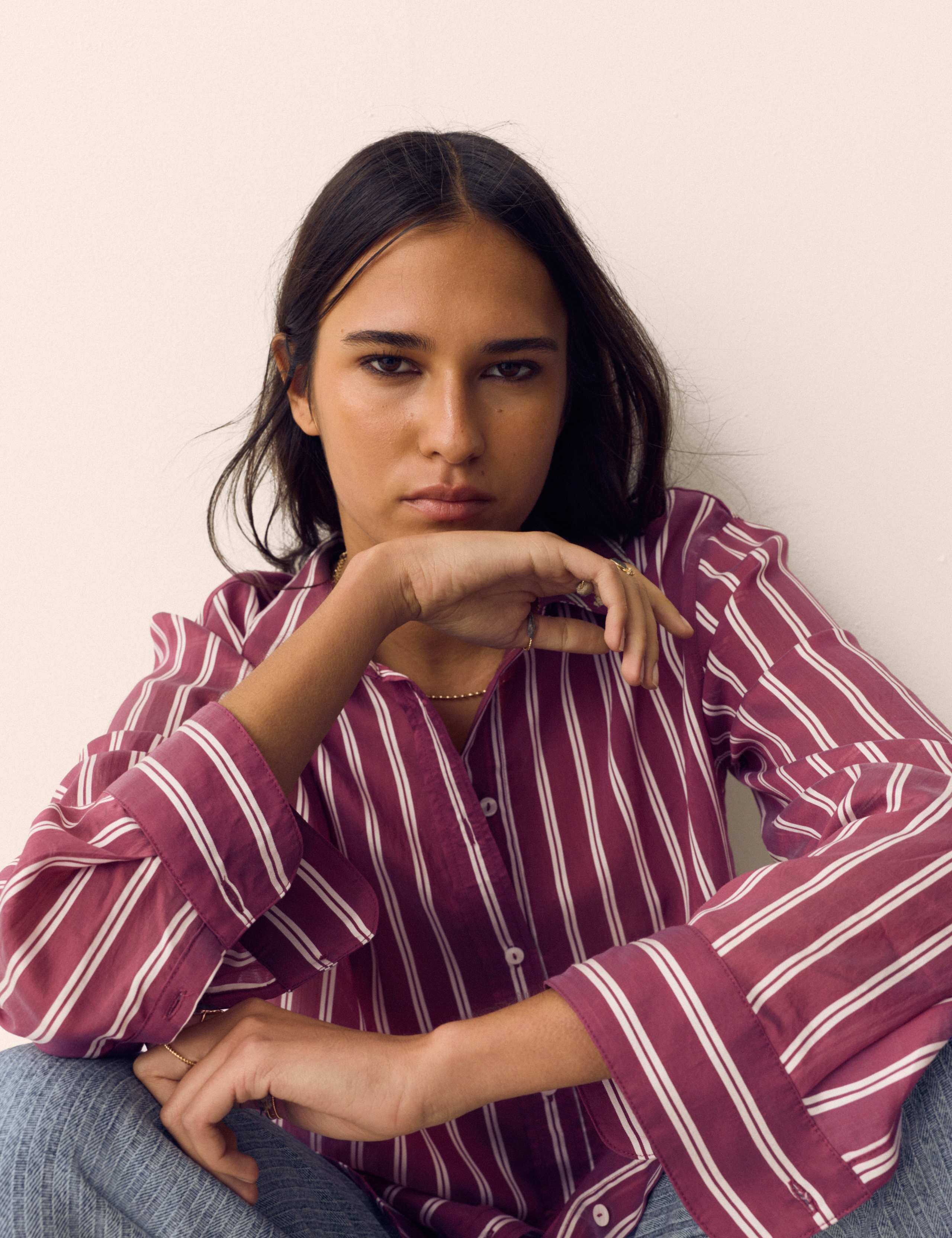 Lyocell Rich Striped Collared Relaxed Shirt 7 of 7