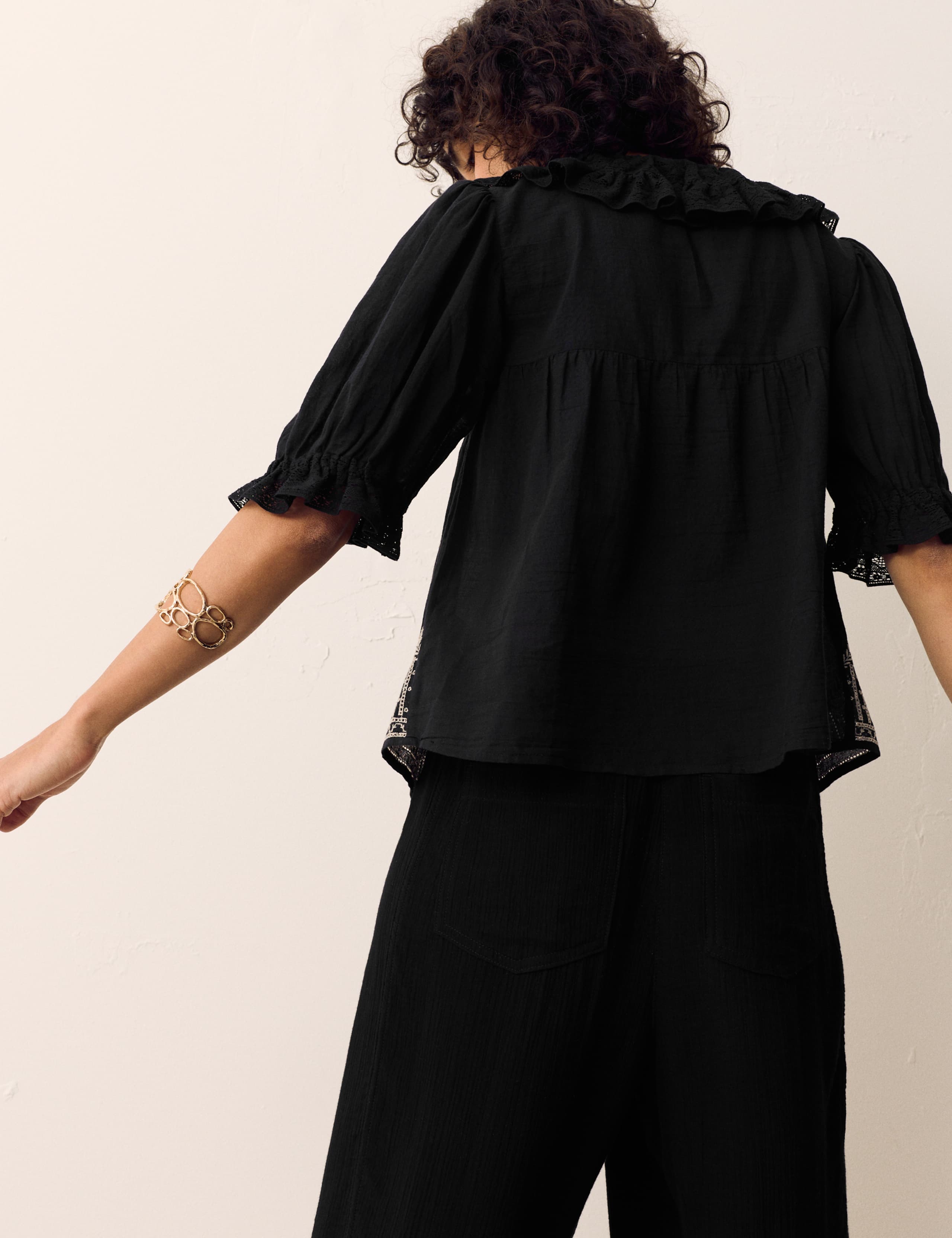 Pure Cotton Embroidered Lace Collar Blouse 4 of 5