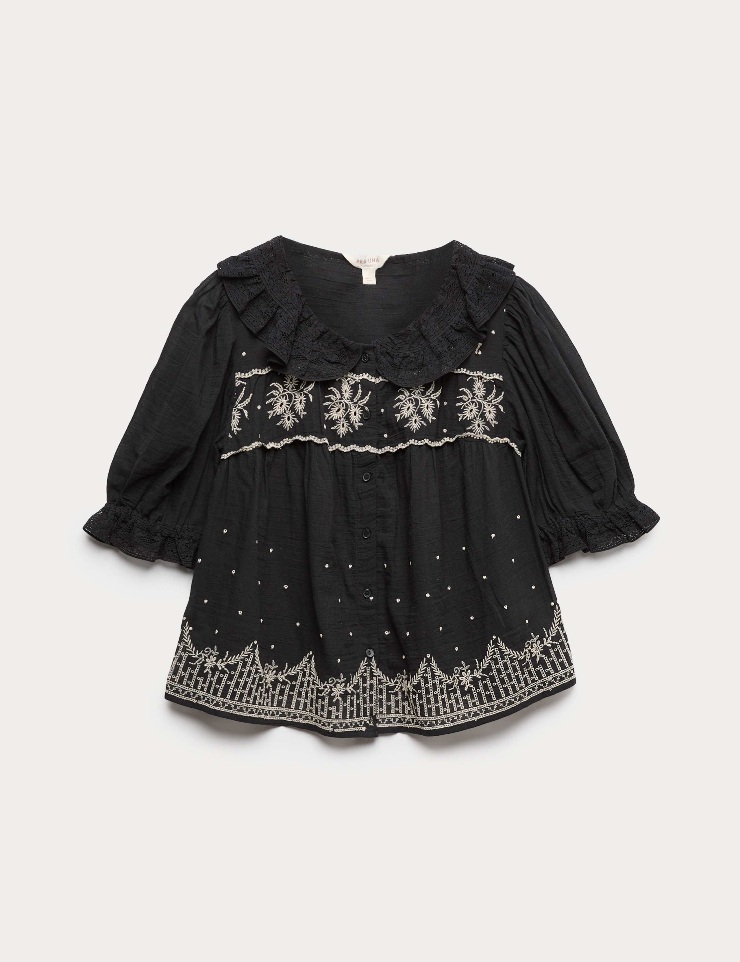 Pure Cotton Embroidered Lace Collar Blouse 2 of 5