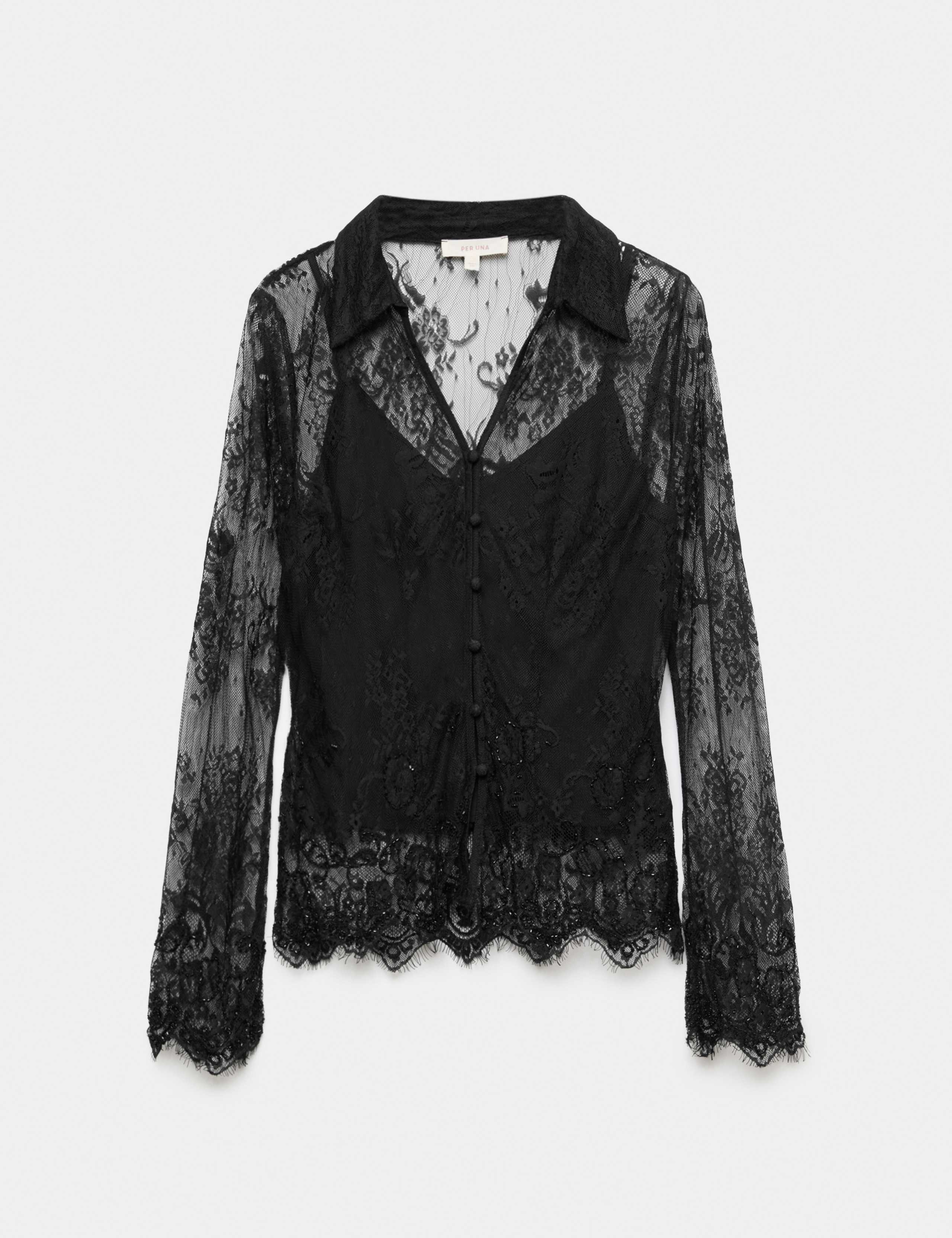 Beaded Lace Collared Button Detail Shirt 2 of 5