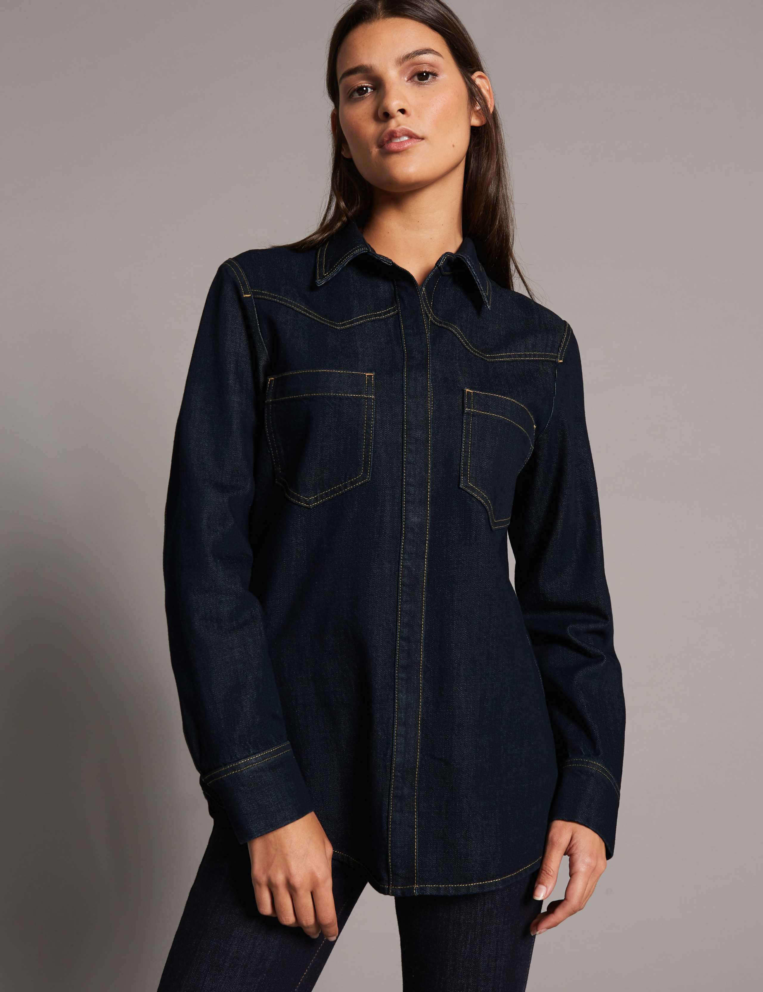 Cotton Rich Long Sleeve Denim Shirt 1 of 4