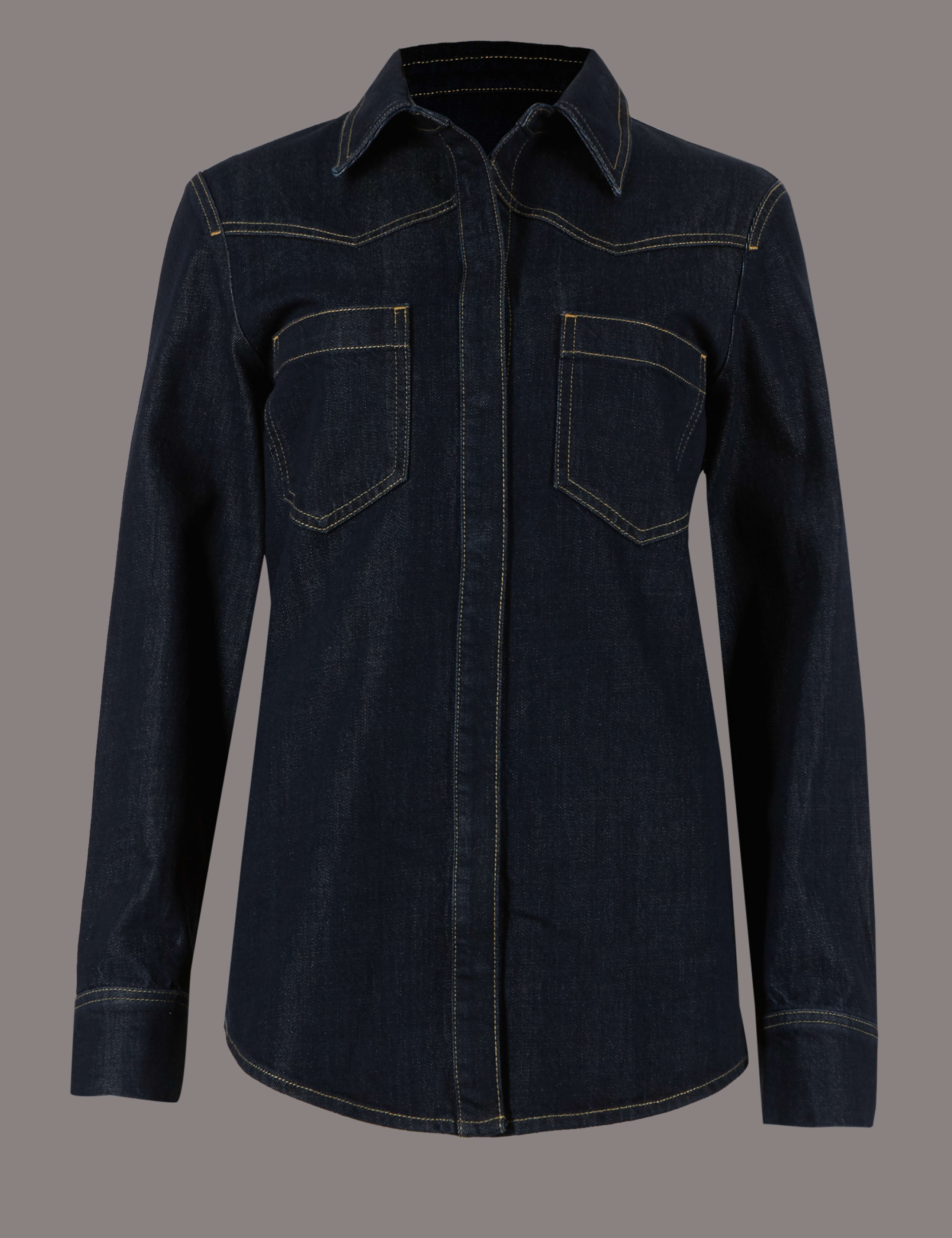 Cotton Rich Long Sleeve Denim Shirt 2 of 4