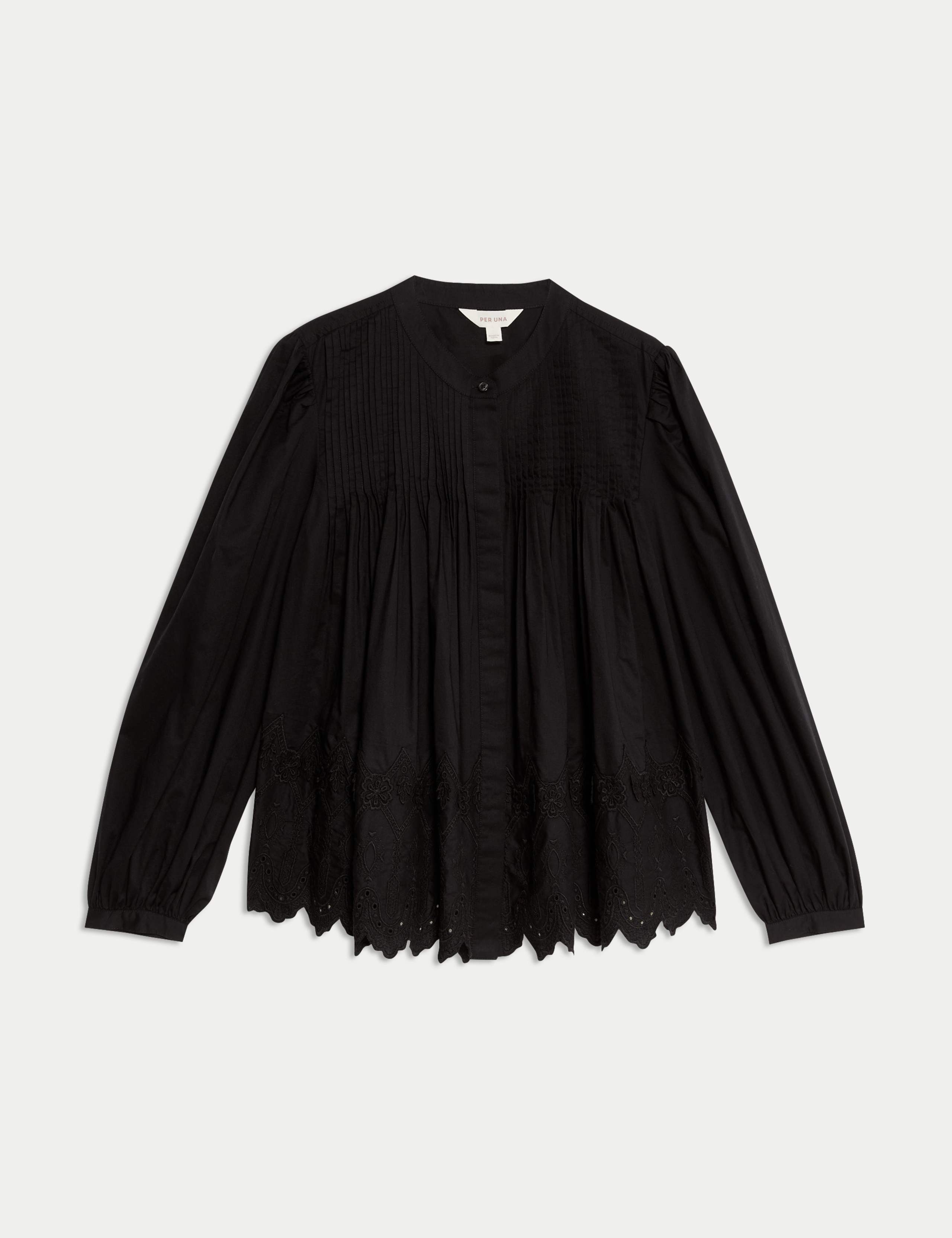 Pure Cotton Lace Detail Pintuck Blouse 2 of 5